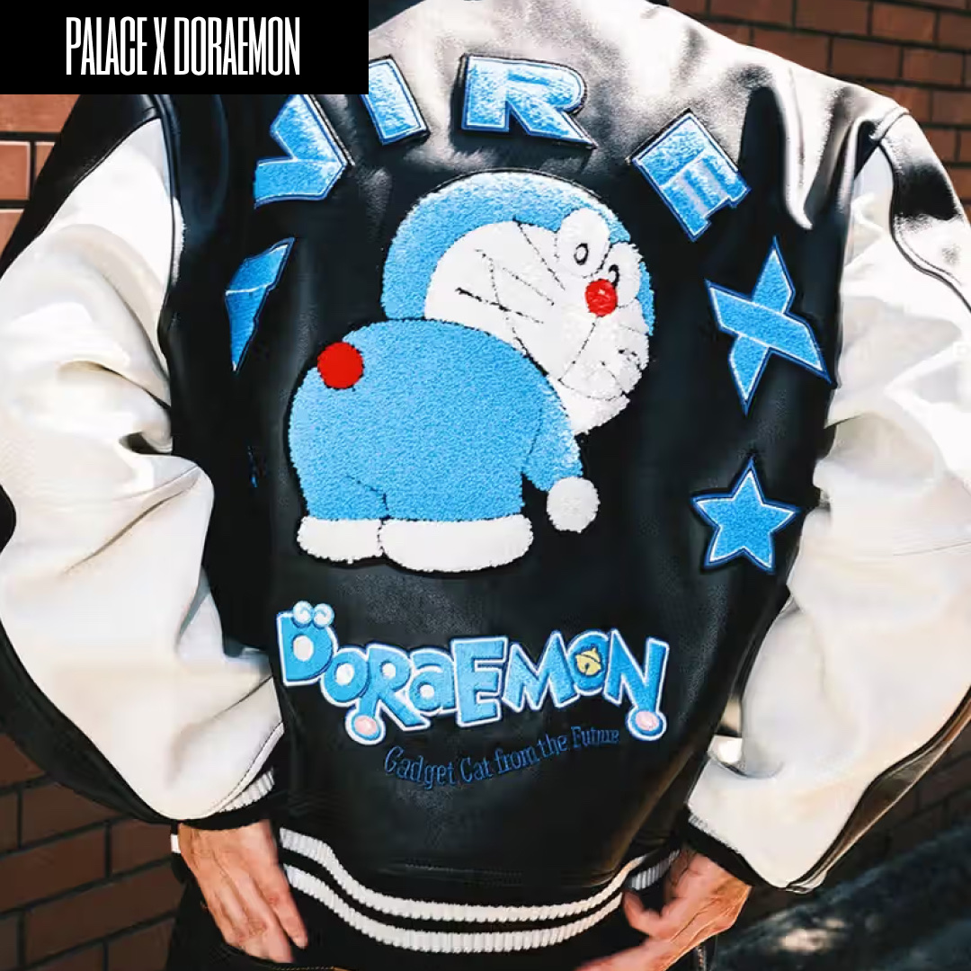 Palace x Doraemon T-Shirt White - 25FW, Palace x Doraemon T-Shirt Grey Marl - 25FW 착용 스타일 - 2