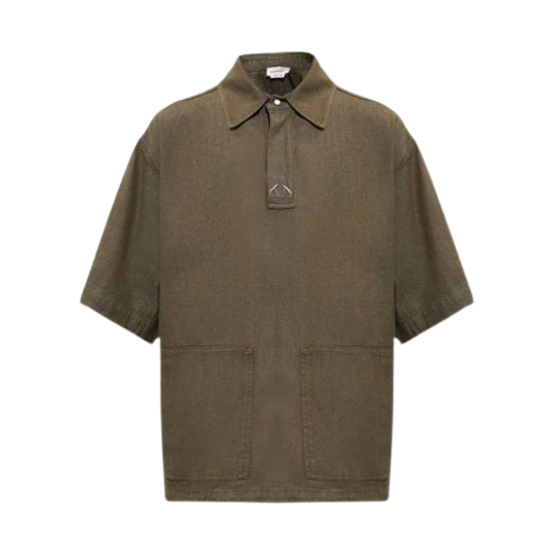 765524QYAAN3360 Alexander McQueen Embroidered Logo Denim Cotton Polo Shirt Military Green