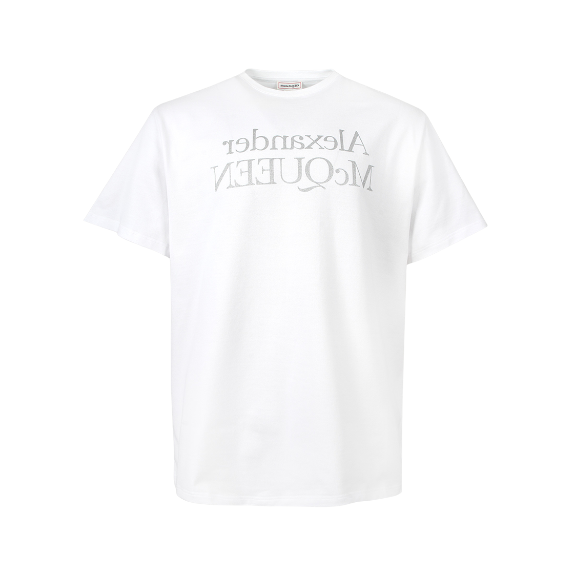 781977QTAAZ0934 Alexander McQueen Reflective Reverse Logo T-Shirt White Silver