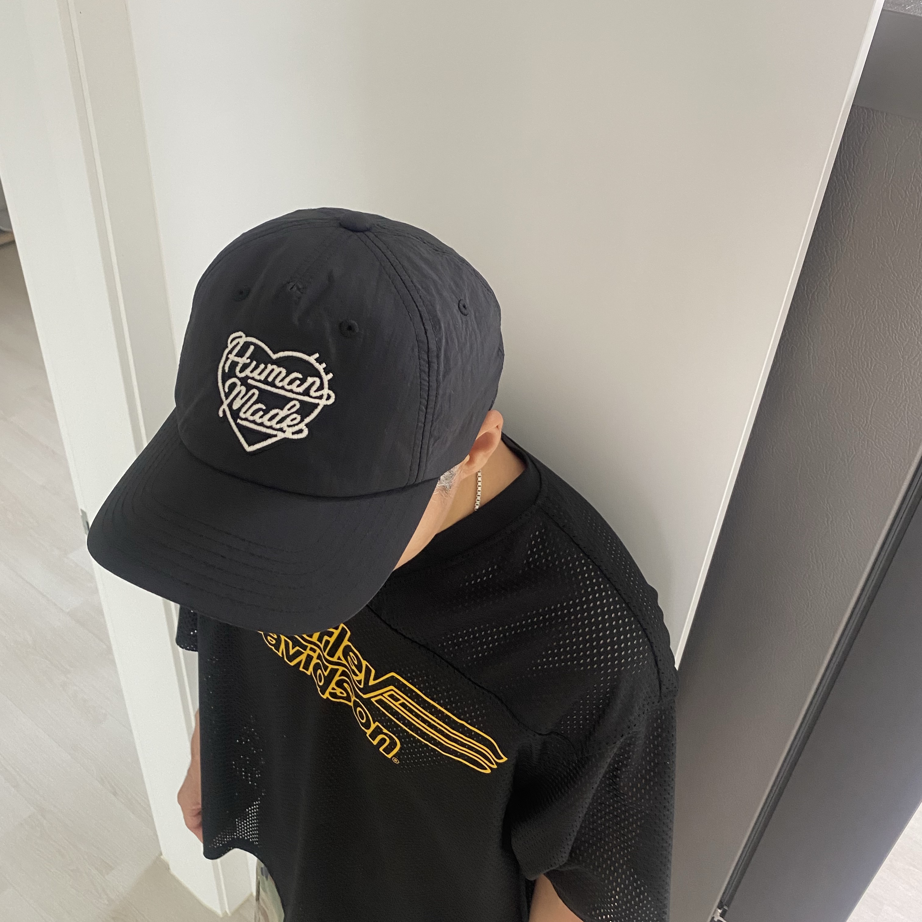 Human Made 5 Panel Nylon Cap Black 착용 스타일