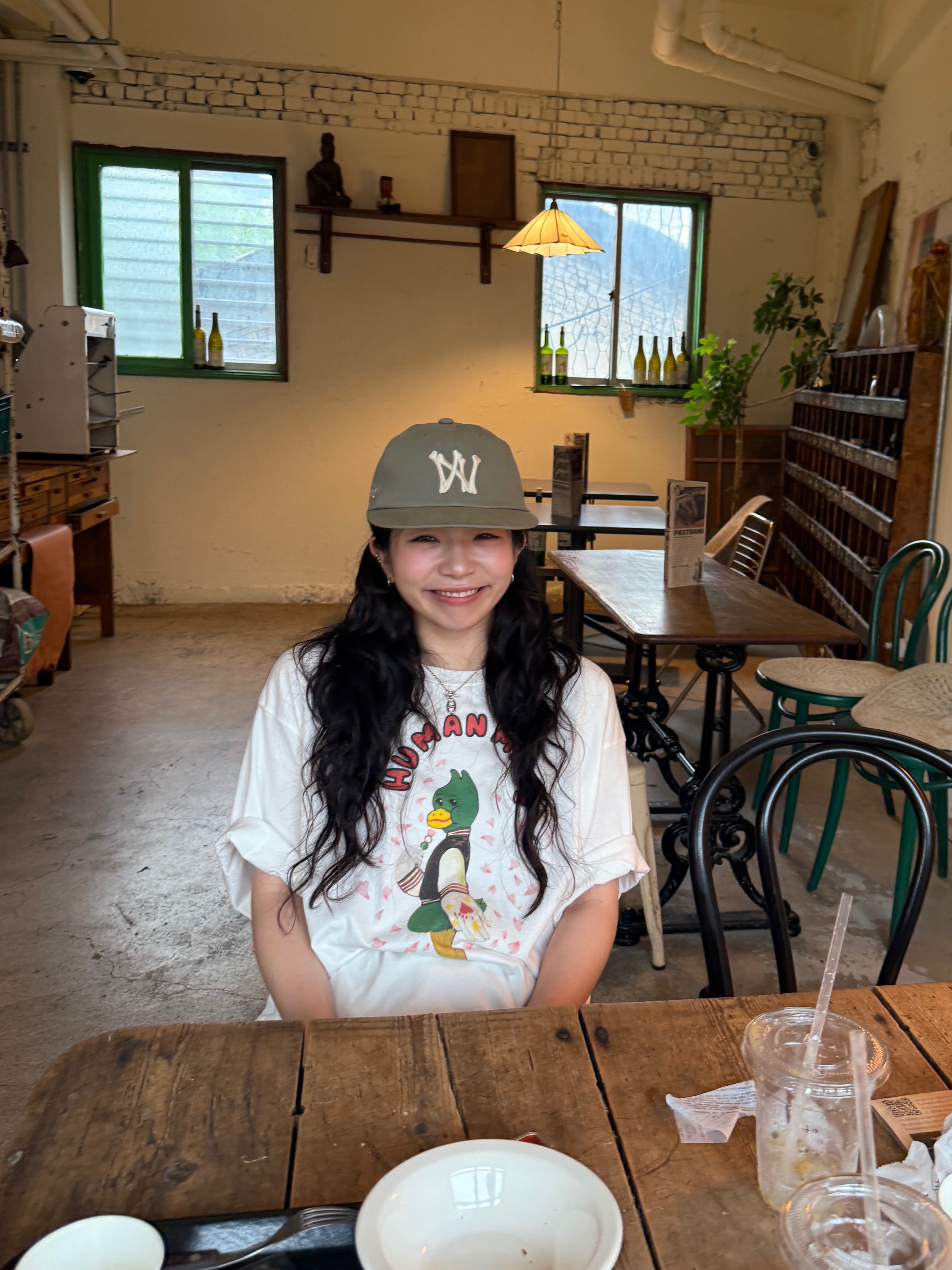 Aoiro 6-Panel Bone A/N Cap Olive, Human Made Keiko Sootome T-shirt #19 White 착용 스타일 - 2
