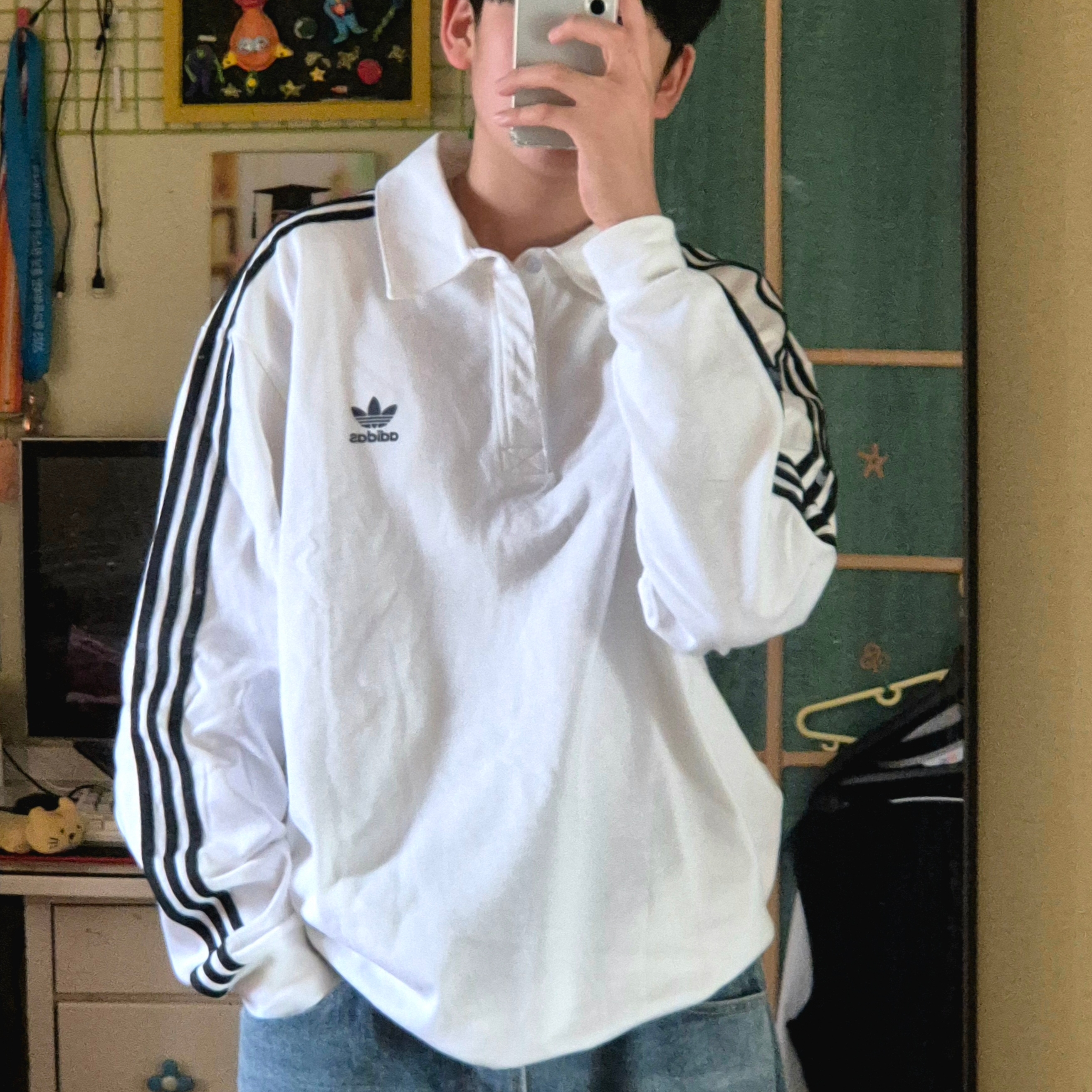 Adidas Adicolor Rugby Polo Shirt White - KR Sizing 착용 스타일