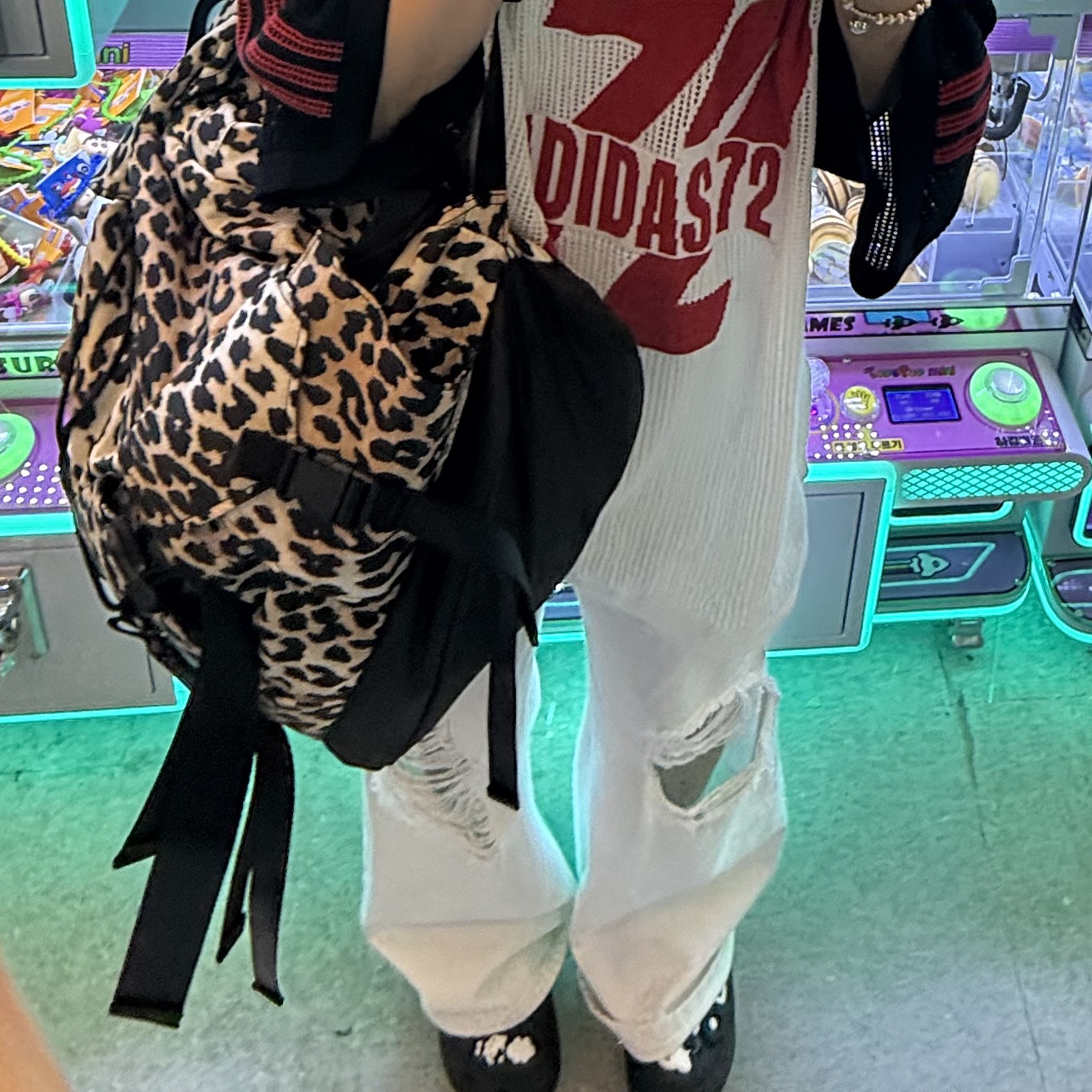 (W) Ganni Printed Drawstring Backpack Leopard 착용 스타일 - 2