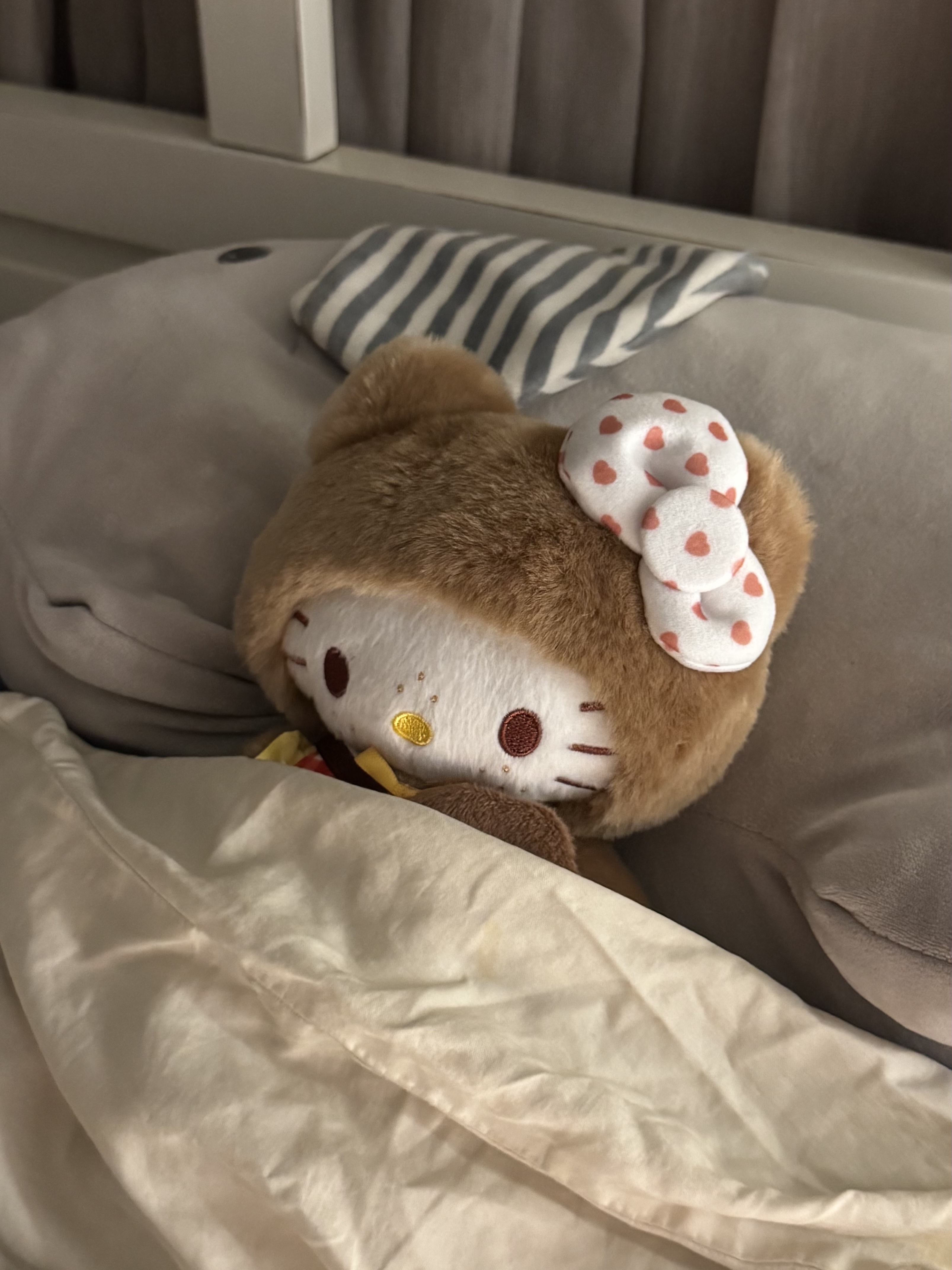 Monchhichi x Hello Kitty Gingham Check S Doll Brown 착용 스타일 - 1