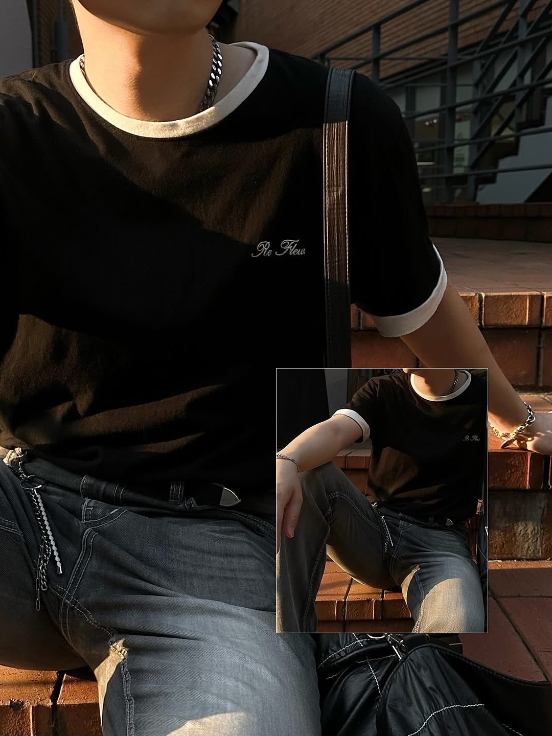 Diesel Dx1509 Stainless Steel Chain Necklace Silver, Matin Kim Big Coating Tote Bag Black 착용 스타일 - 4