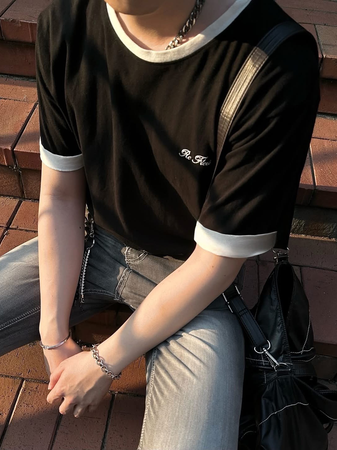Diesel Dx1509 Stainless Steel Chain Necklace Silver, Matin Kim Big Coating Tote Bag Black 착용 스타일 - 3
