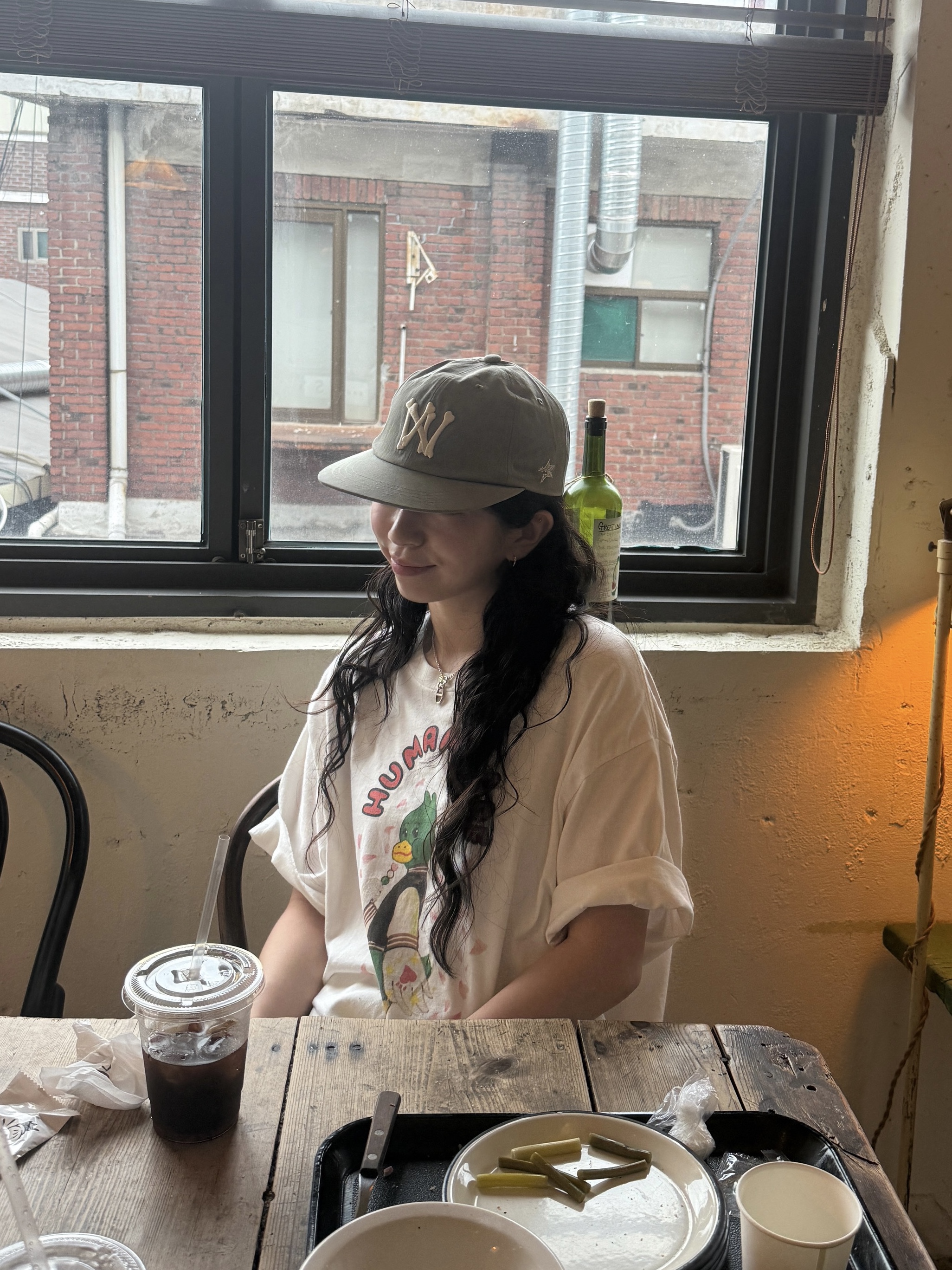 Aoiro 6-Panel Bone A/N Cap Olive, Human Made Keiko Sootome T-shirt #19 White 착용 스타일 - 3