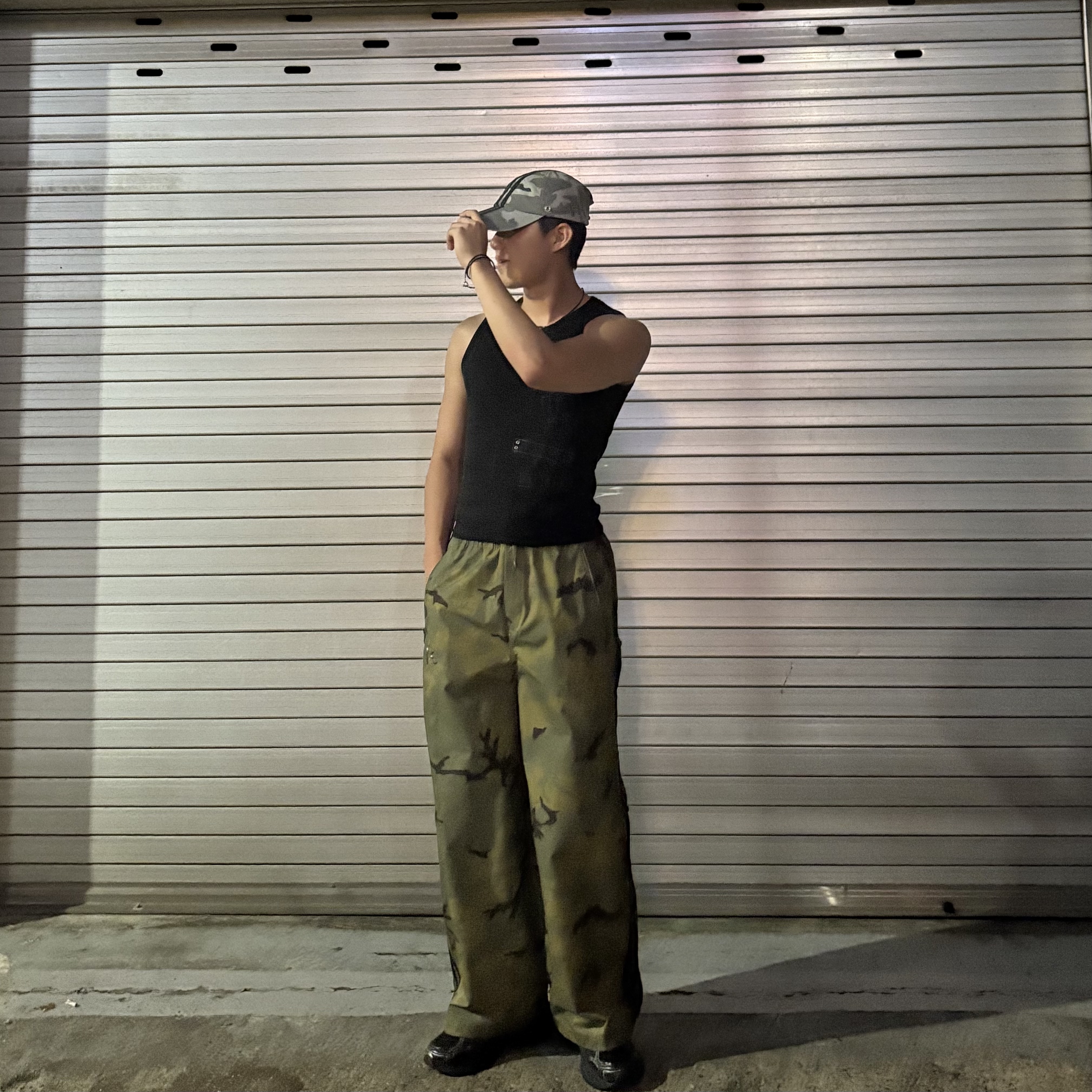 Adidas x Thug Club Cap Black, Adidas x Thug Club Track Pant Focus Olive Cream White - KR Sizing 착용 스타일