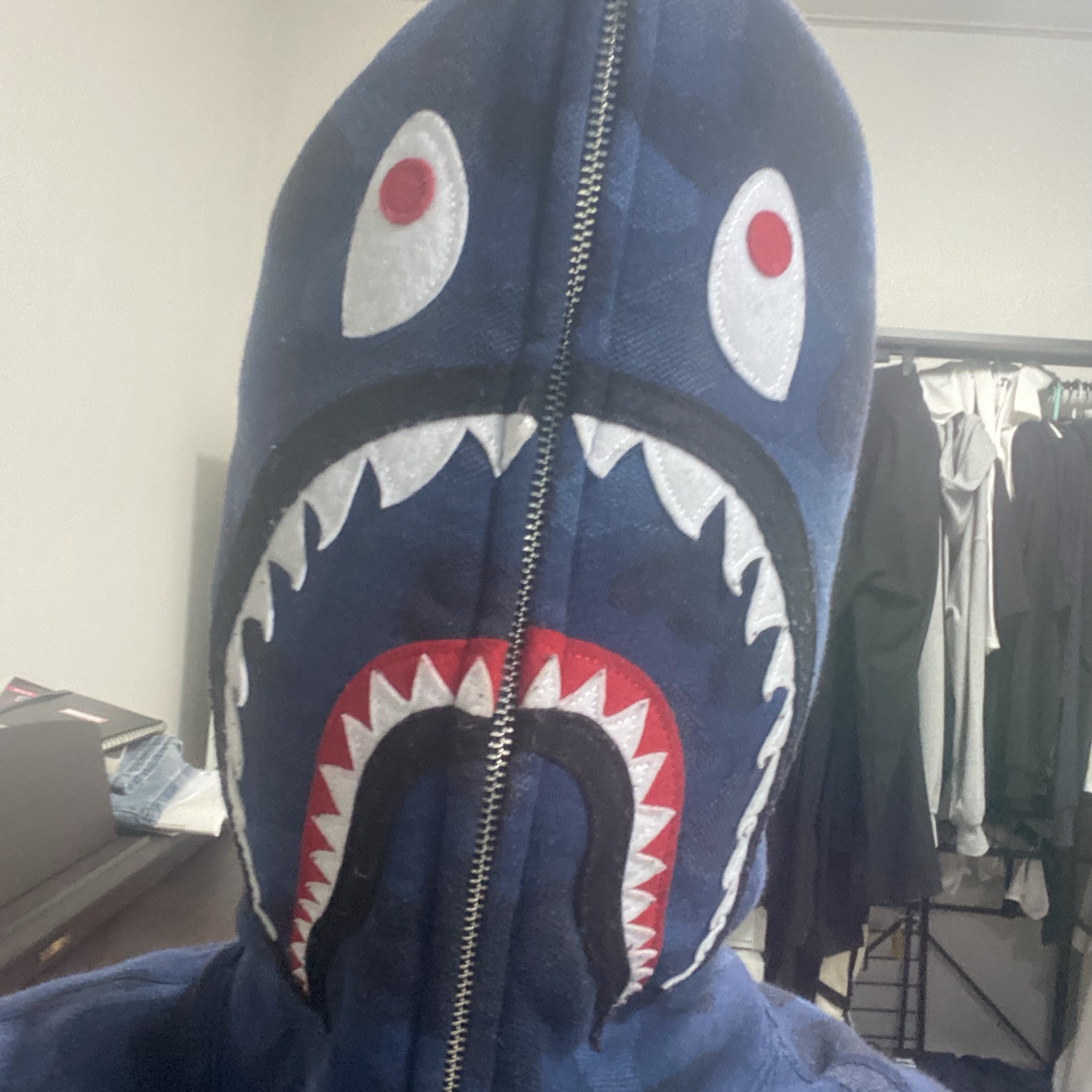 BAPE Color Camo Shark Full Zip Hoodie Navy 착용 스타일