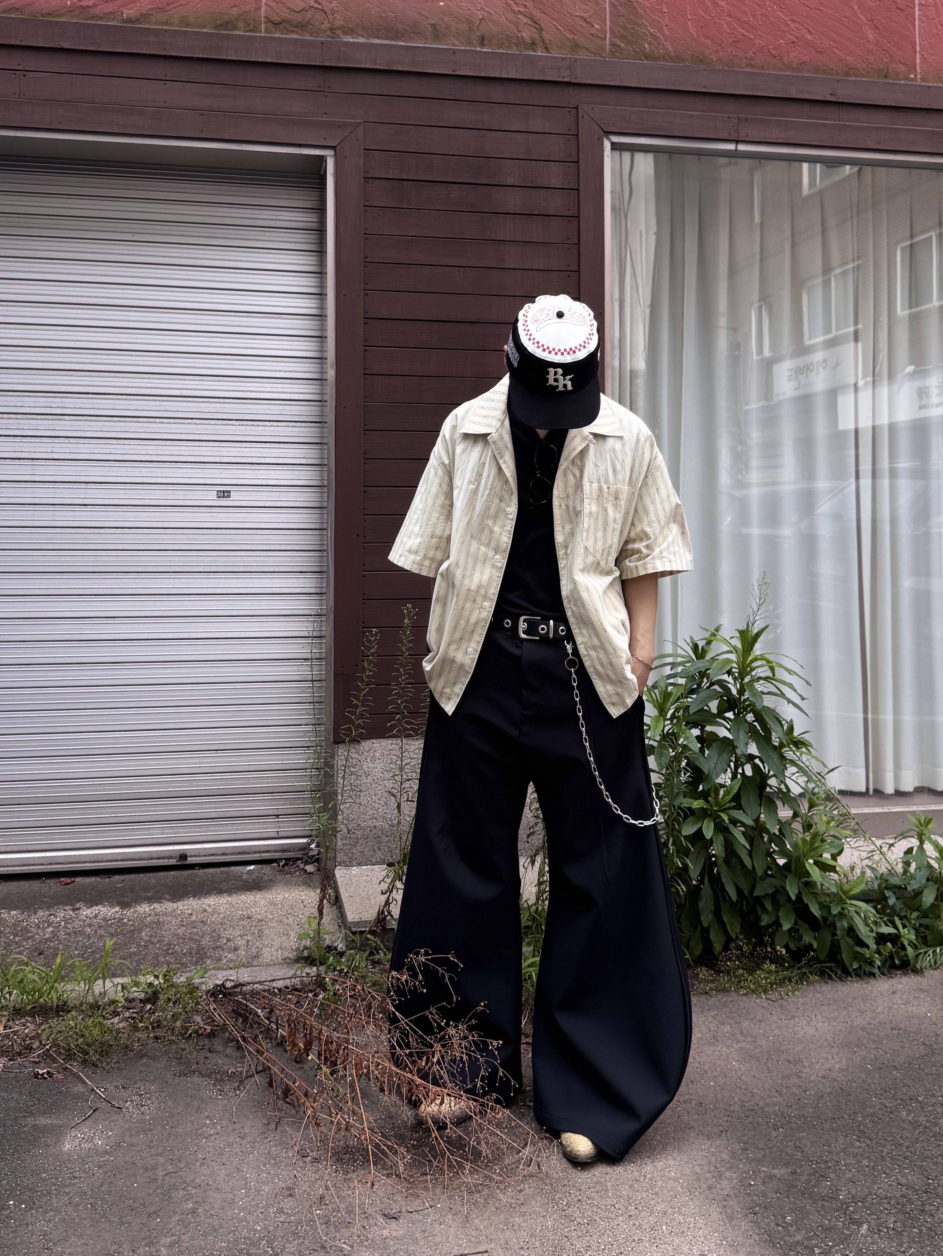 Gentle Monster x Maison Margiela MM007 Black Black, Nonnod Vacation Shirt Yellow Stipe 착용 스타일 - 5