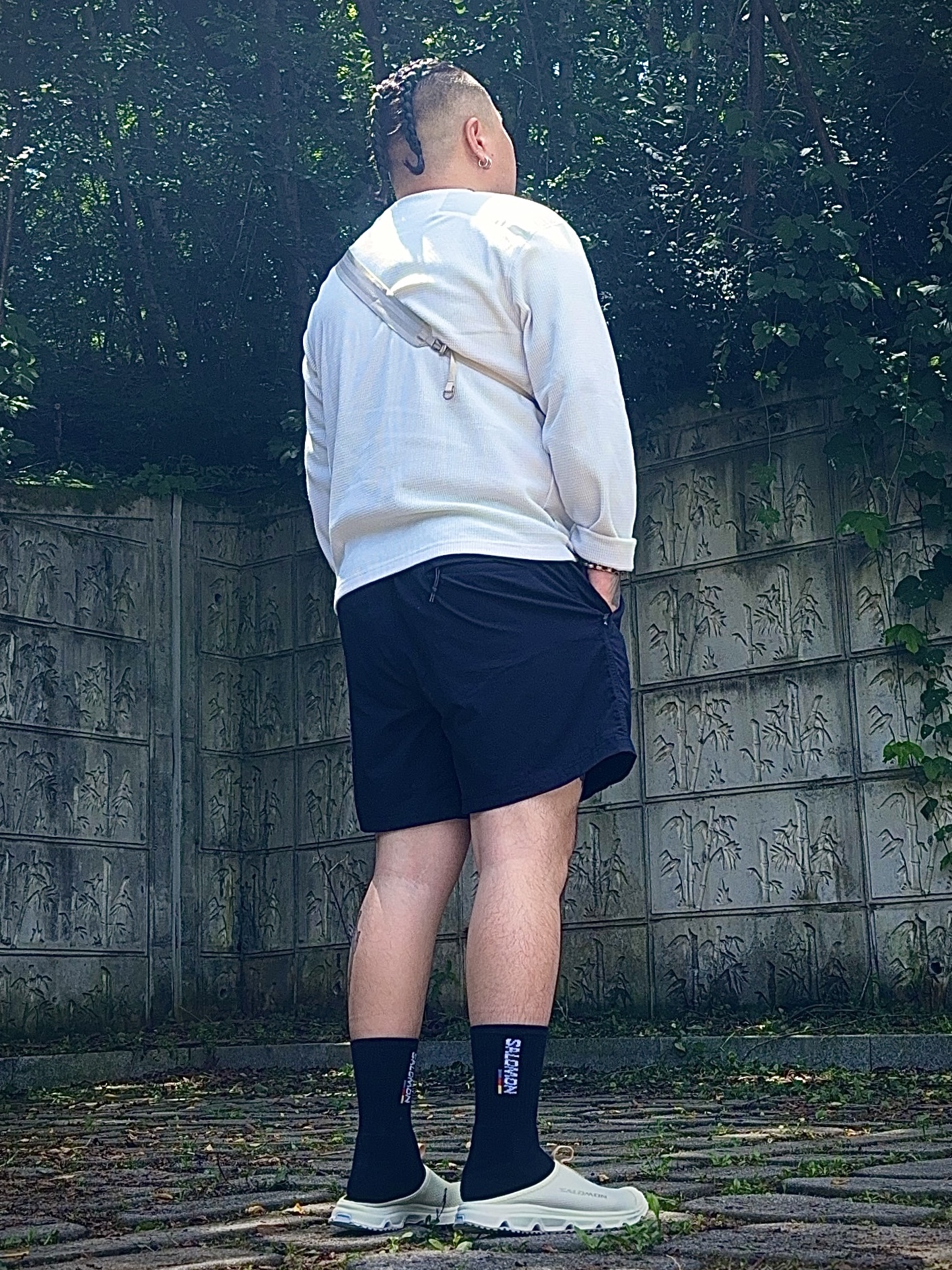 Nike ACG Hiking Shorts Black - Asia, Salomon RX Slide 3.0 Almond Milk Aloe Wash 착용 스타일
