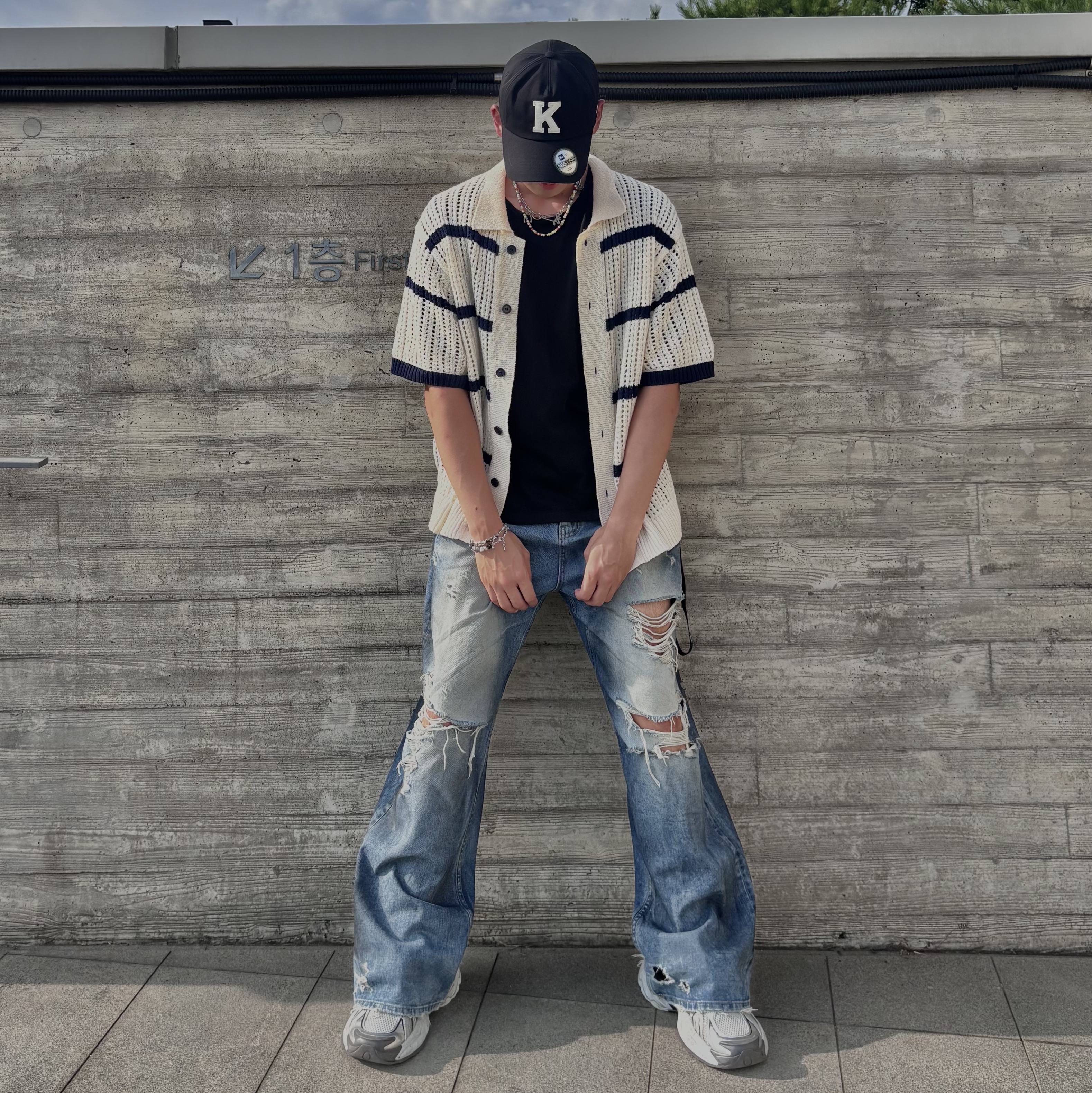 Kamien x KOIN SEOUL K Logo Ball Cap Black, Old Order Turbo GT White Silver 착용 스타일 - 1