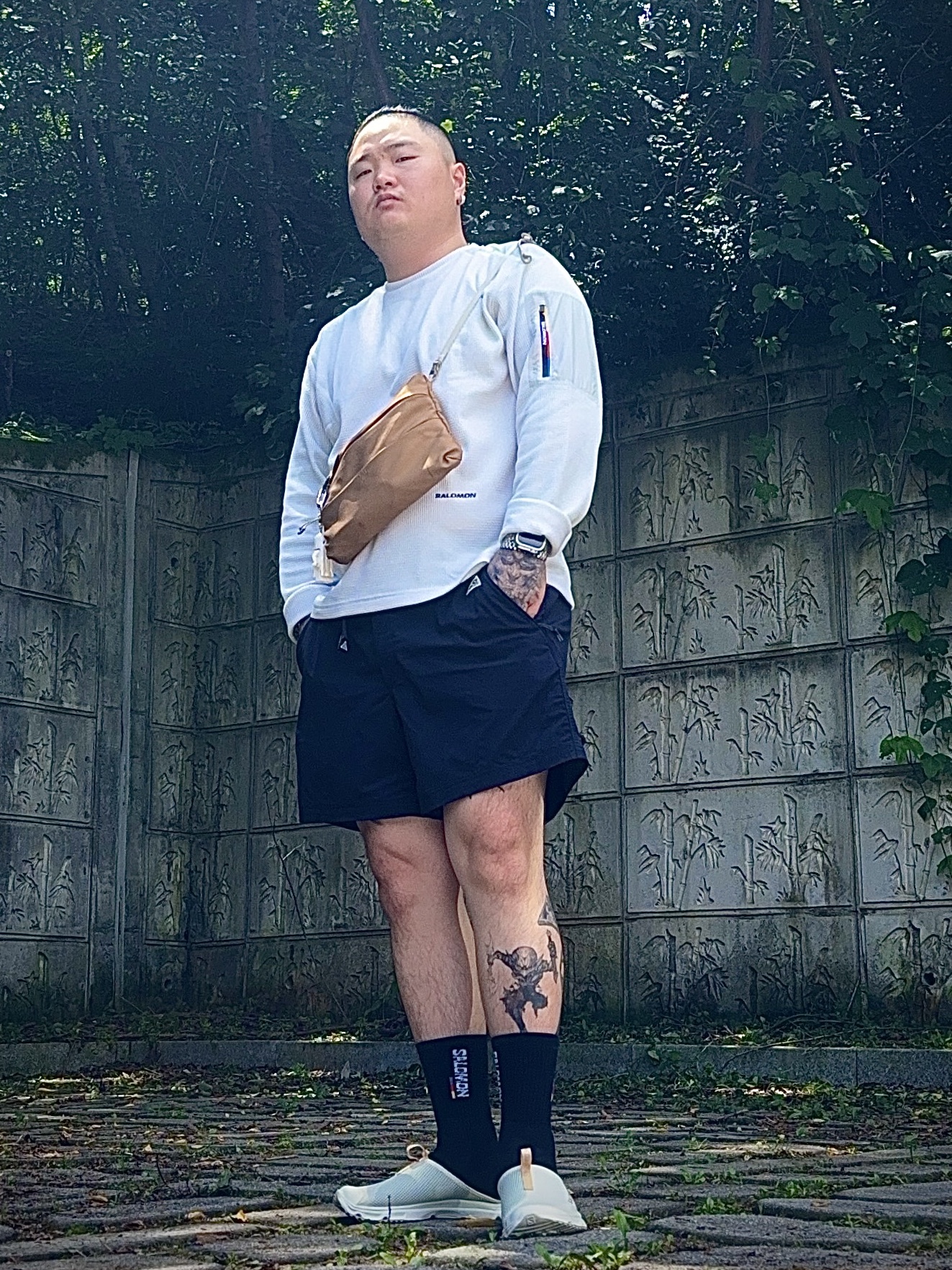 Nike ACG Hiking Shorts Black - Asia, Salomon RX Slide 3.0 Almond Milk Aloe Wash 착용 스타일
