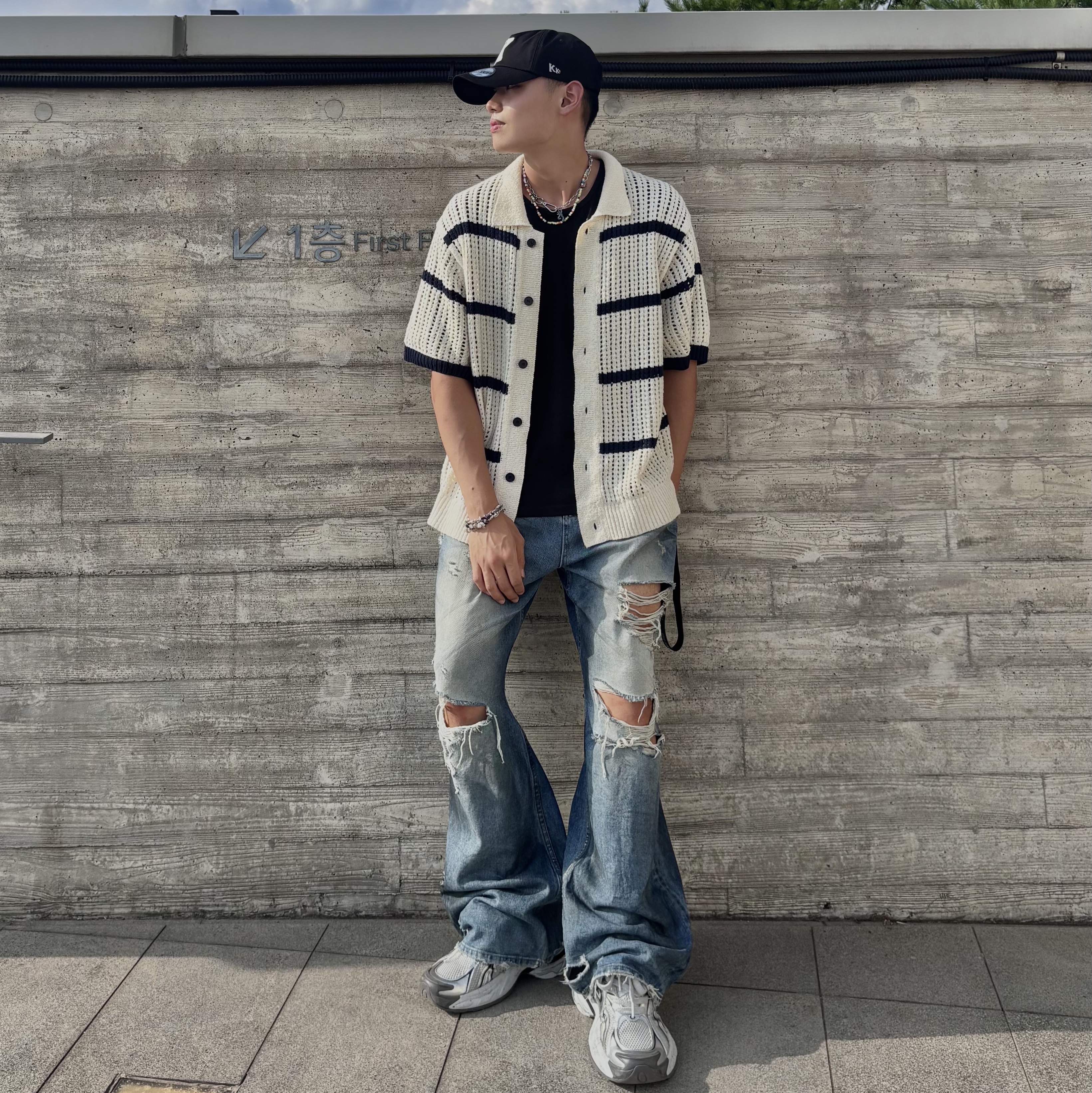 Kamien x KOIN SEOUL K Logo Ball Cap Black, Old Order Turbo GT White Silver 착용 스타일 - 3