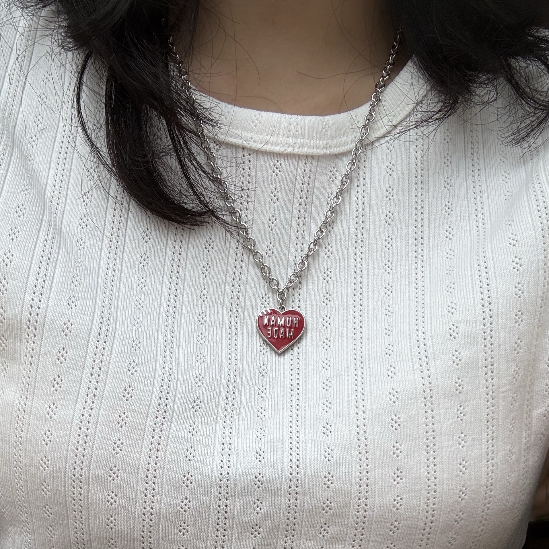 Human Made Heart Necklace Red 착용 스타일