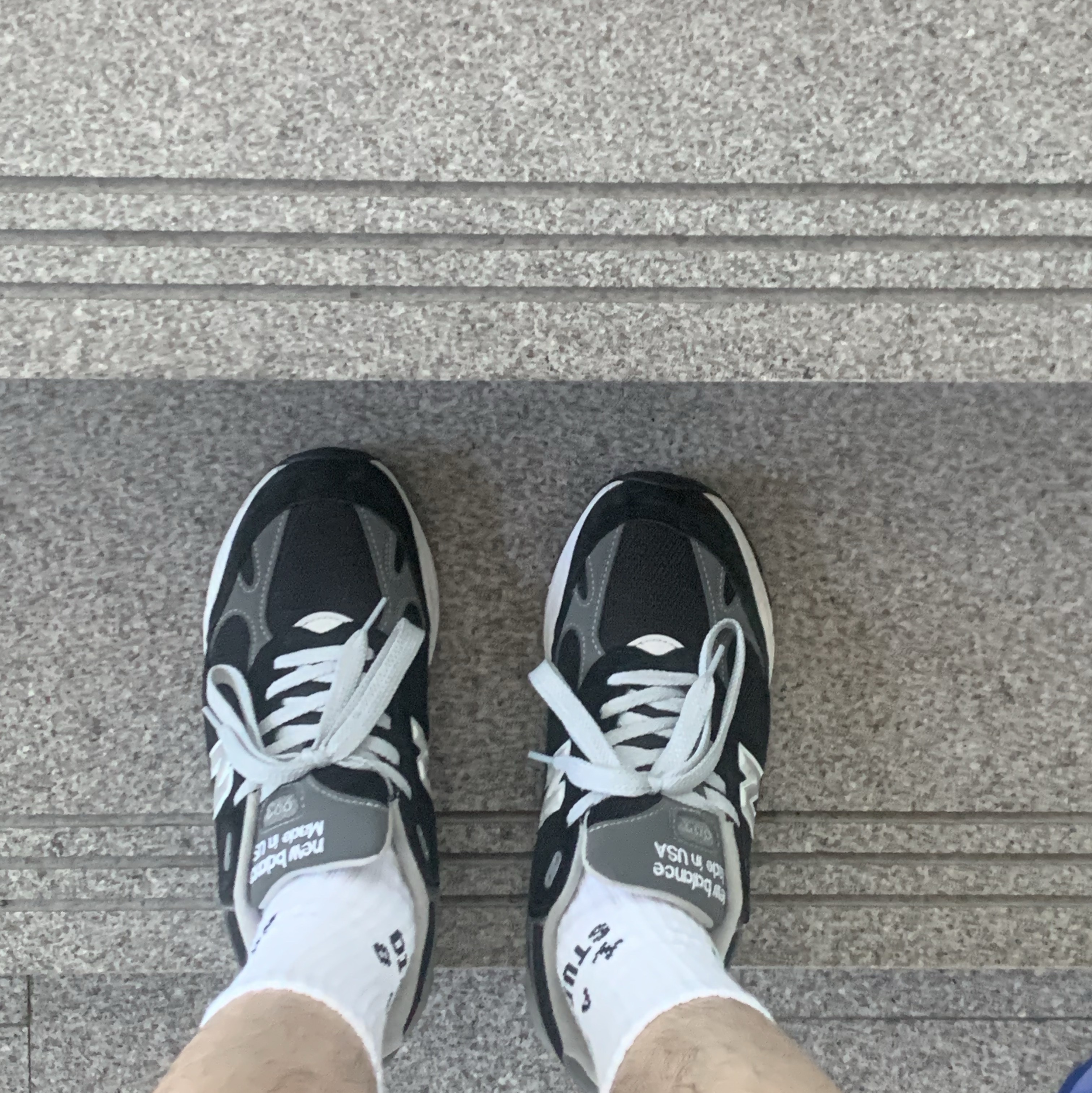 New Balance 993 Made in USA Black - D Standard, IAB Studio Socks White (5 Pack) 착용 스타일