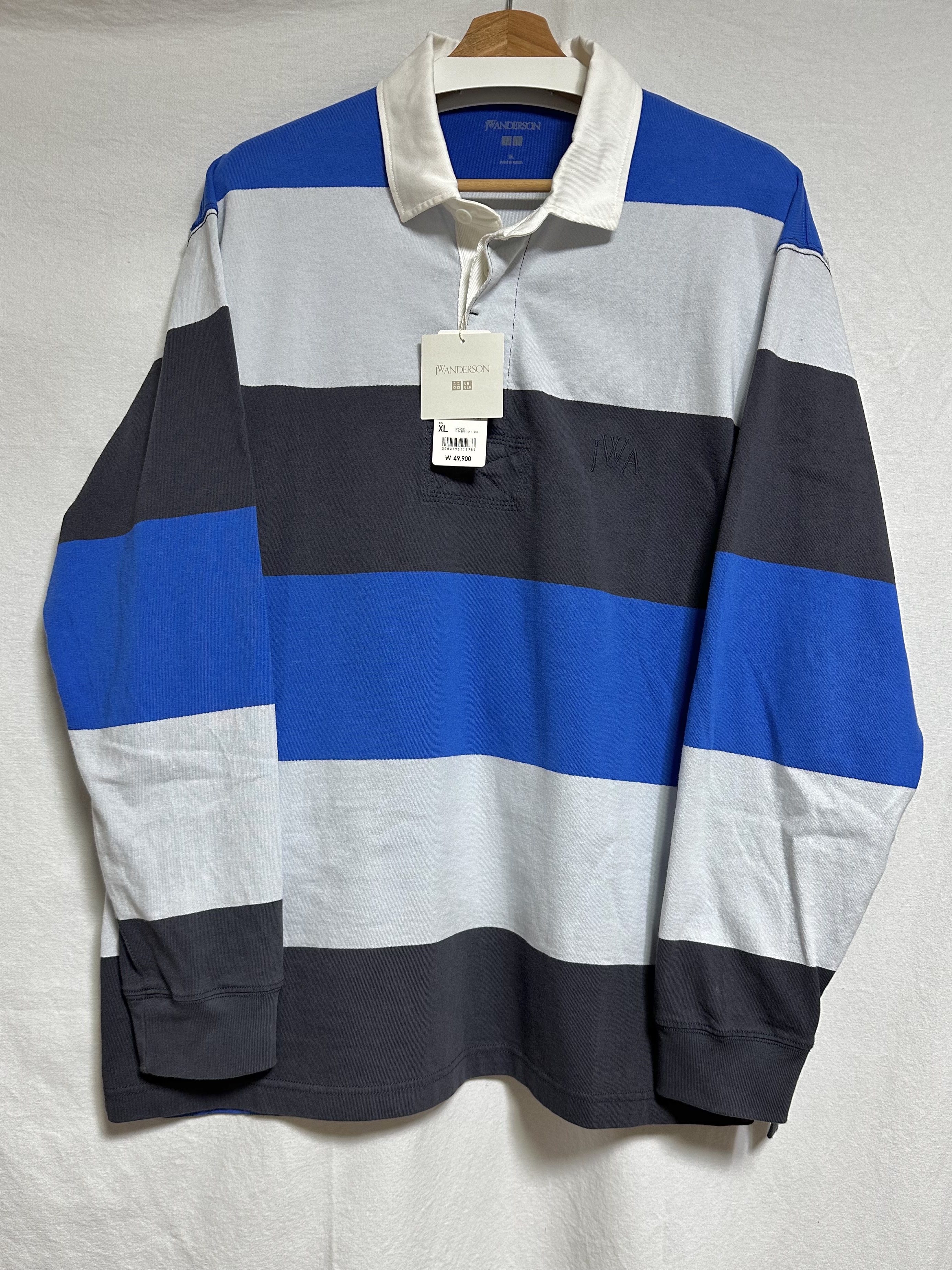 Uniqlo x JW Anderson Oversized Rugger Stripe Polo Shirt Blue - KR 착용 스타일