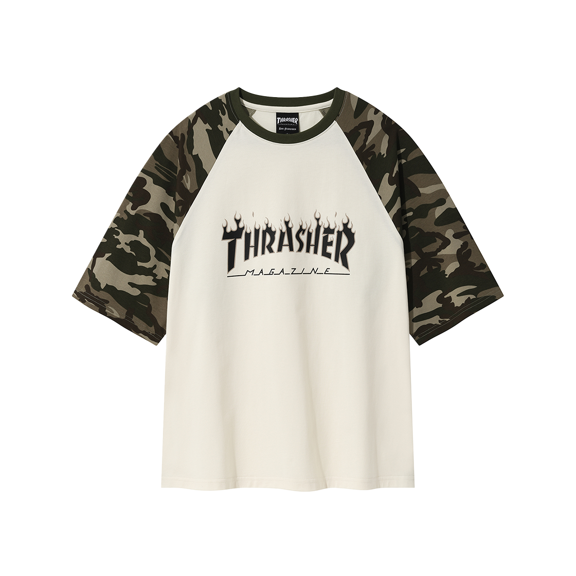 트레셔 플레임 레글런 반팔 티셔츠 카모(Thrasher Flame Raglan T-Shirt Camo)