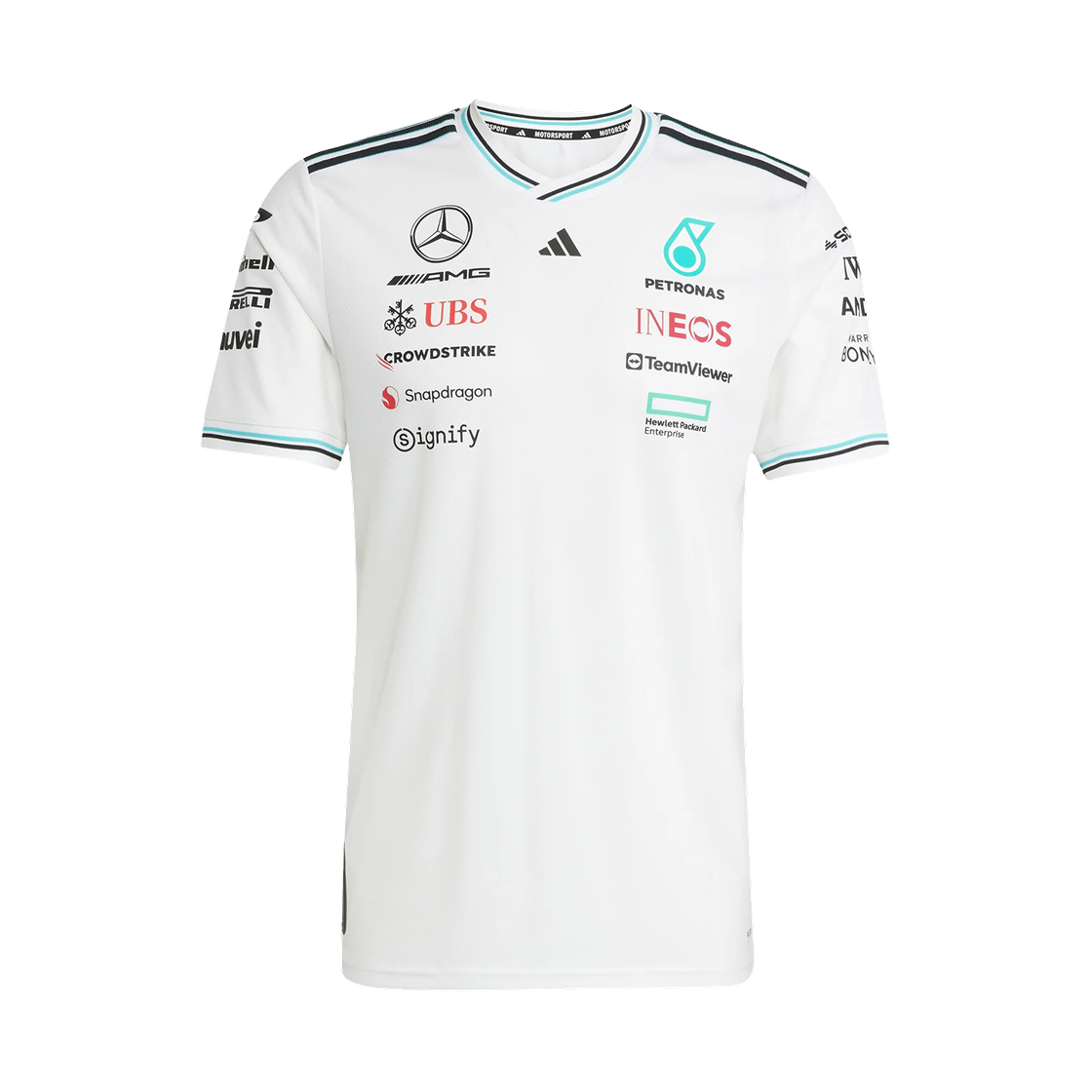 JX5795 Mercedes AMG Petronas x Adidas Formula One 2025 Team Driver Jersey Authentic White Black - US Sizing