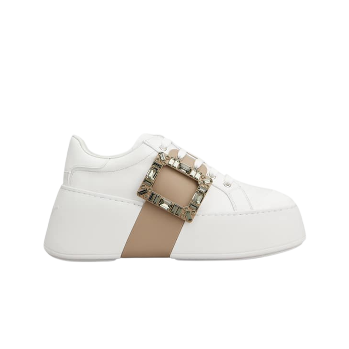 (W) 로저 비비에 비브 스케이트 레더 스니커즈 화이트 베이지((W) Roger Vivier Viv Skate Leather Sneakers White Beige)