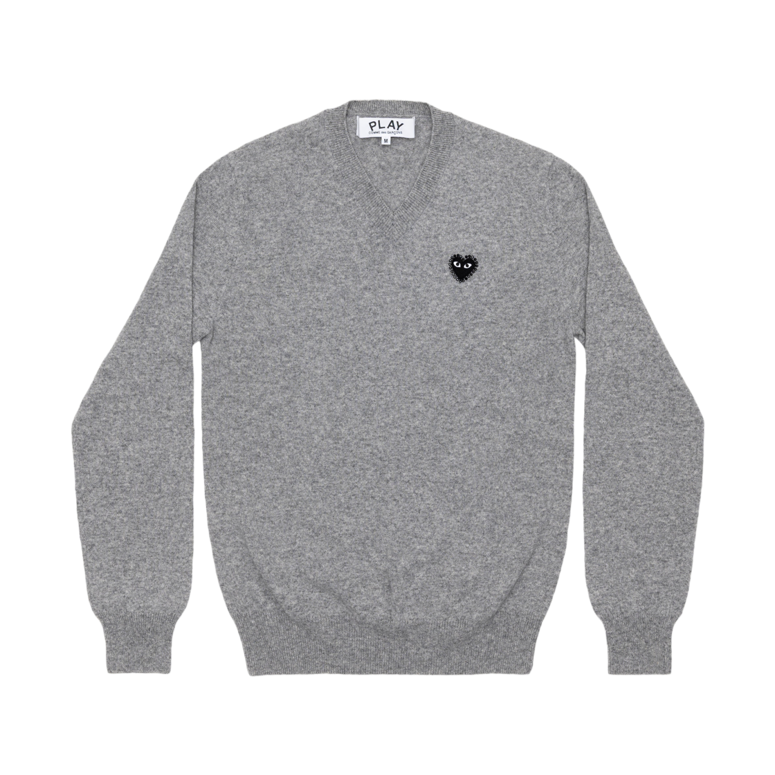플레이 꼼데가르송 블랙 하트 x 라인스톤 브이넥 스웨터 탑 라이트 그레이(Play Comme des Garcons Black Heart x Rhinestone V-Neck Sweater Top Light Gray) - 1