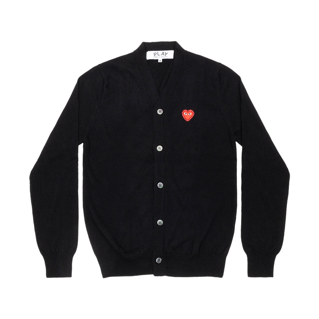 AX-N803-051-1 Play Comme des Garcons Red Heart x Rhinestone V-Neck Cardigan Black