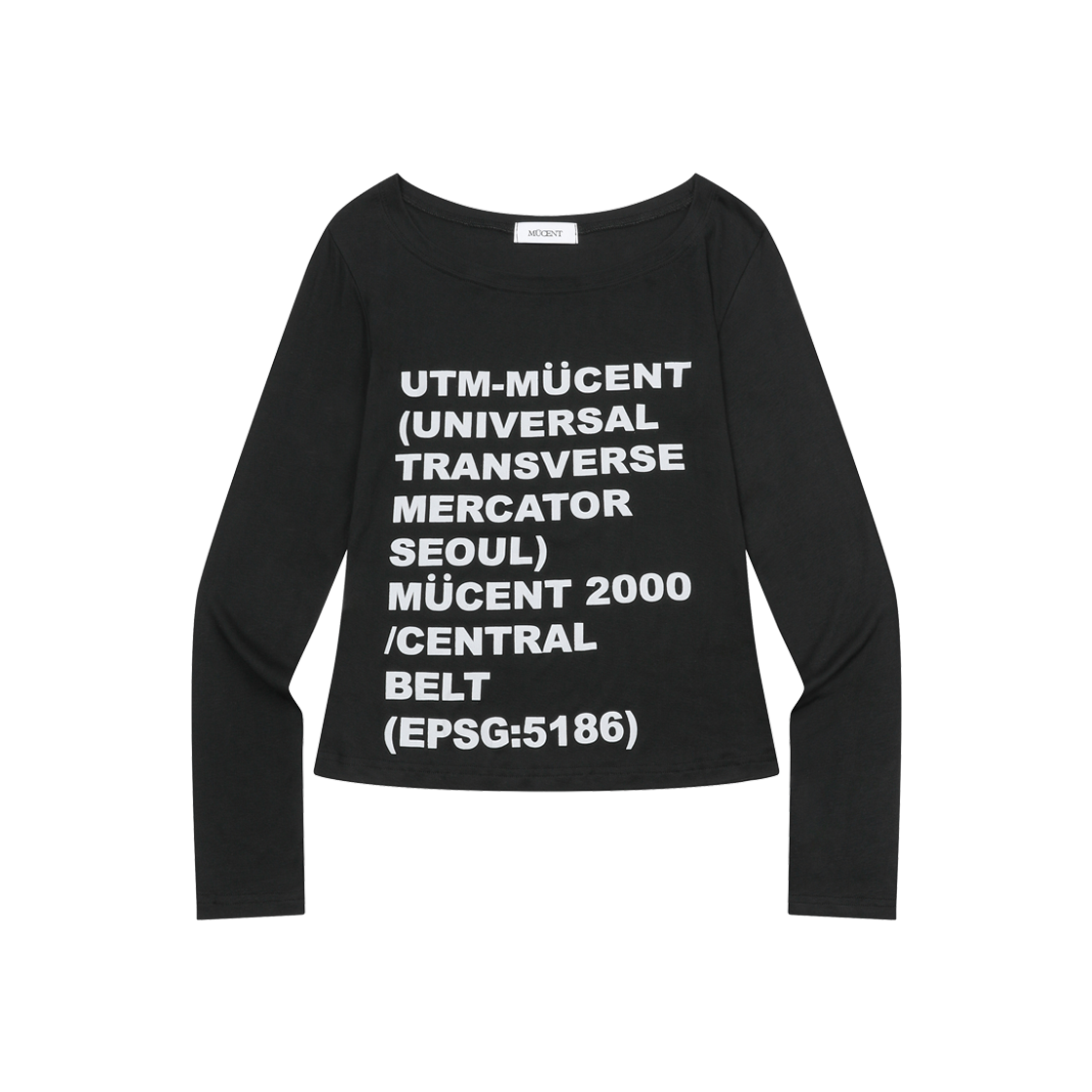P0000BBH MUCENT Lat 37 Lettering U-Neck Long Sleeve Tee Black
