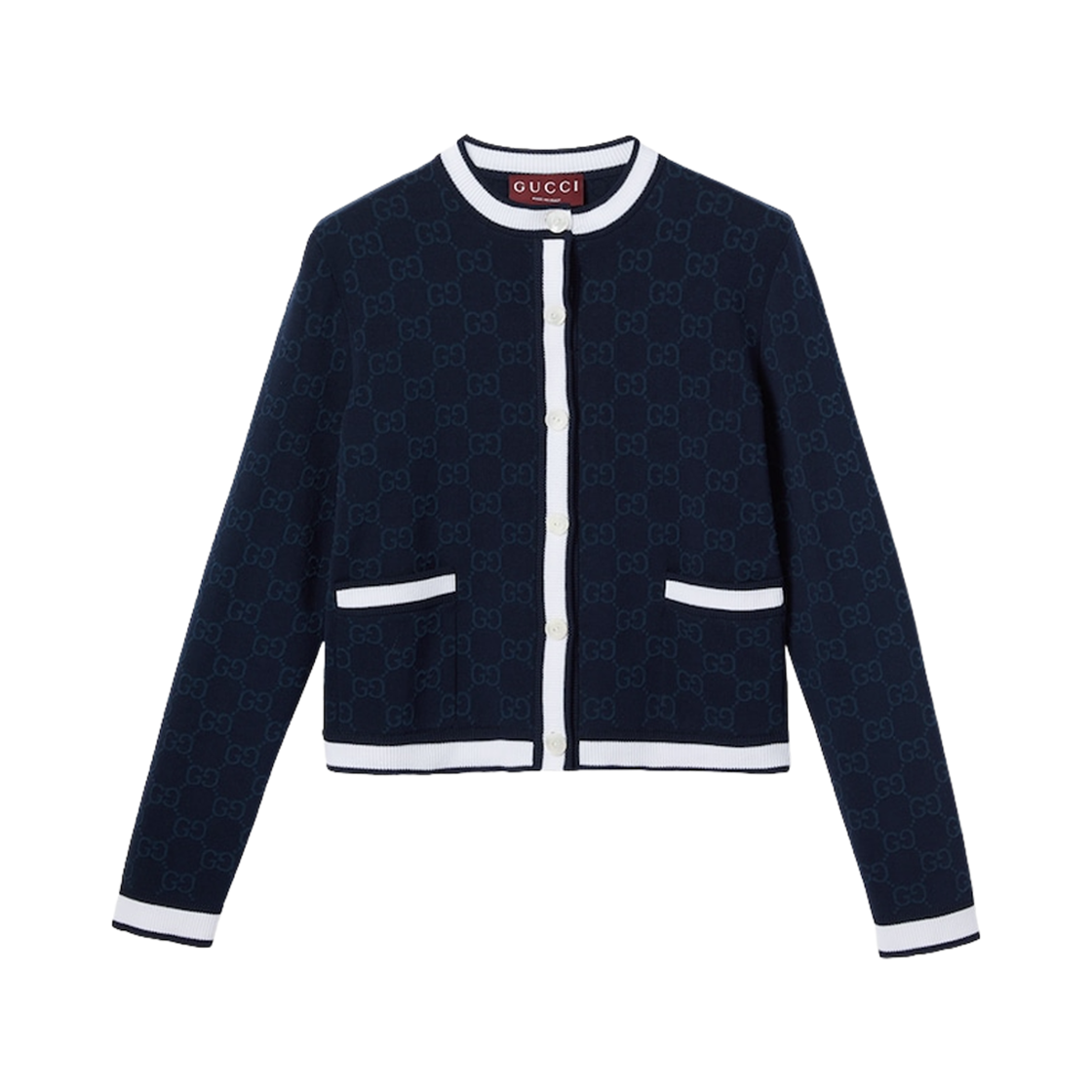 (W) 구찌 파인 코튼 GG 자카드 가디건 네이비((W) Gucci Fine Cotton GG Jacquard Cardigan Navy)