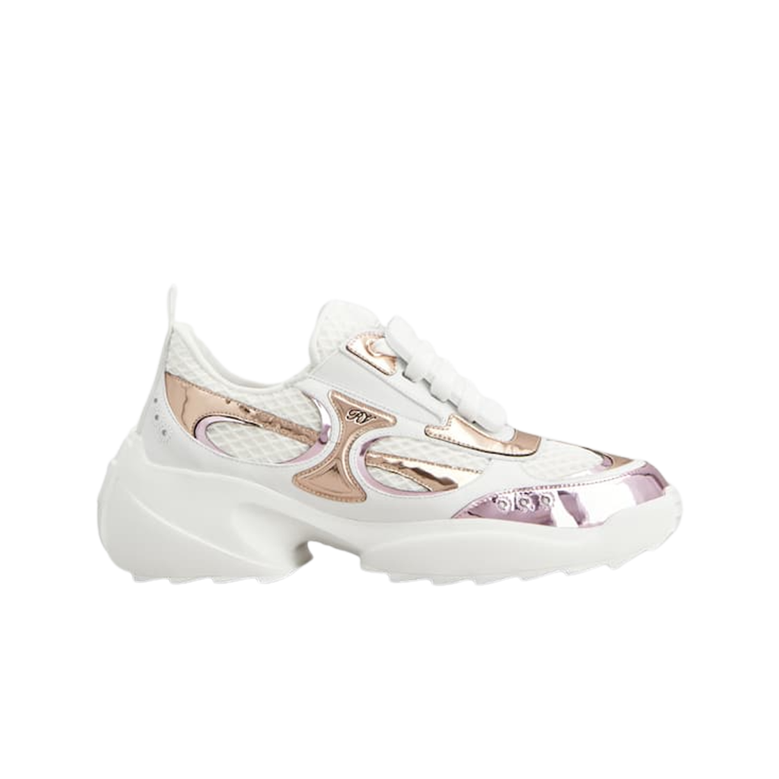 RVW75640850U9H1V19 (W) Roger Vivier Viv On The Run Sneakers in Leather and Fabric White Pink