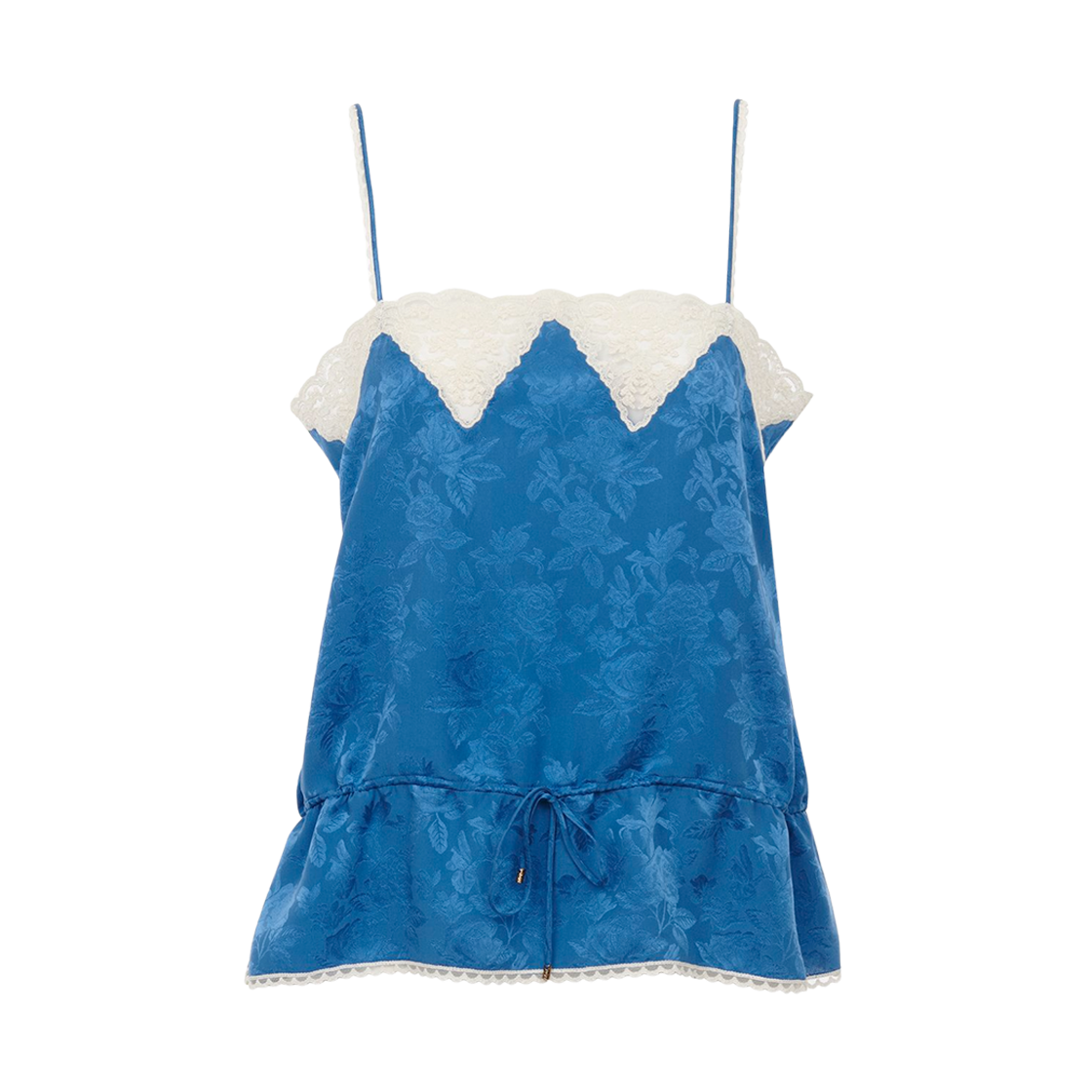 CH25AHT22115426 (W) Chloe Drawstring Camisole Top in Silk Jacquard Lace Deep Water