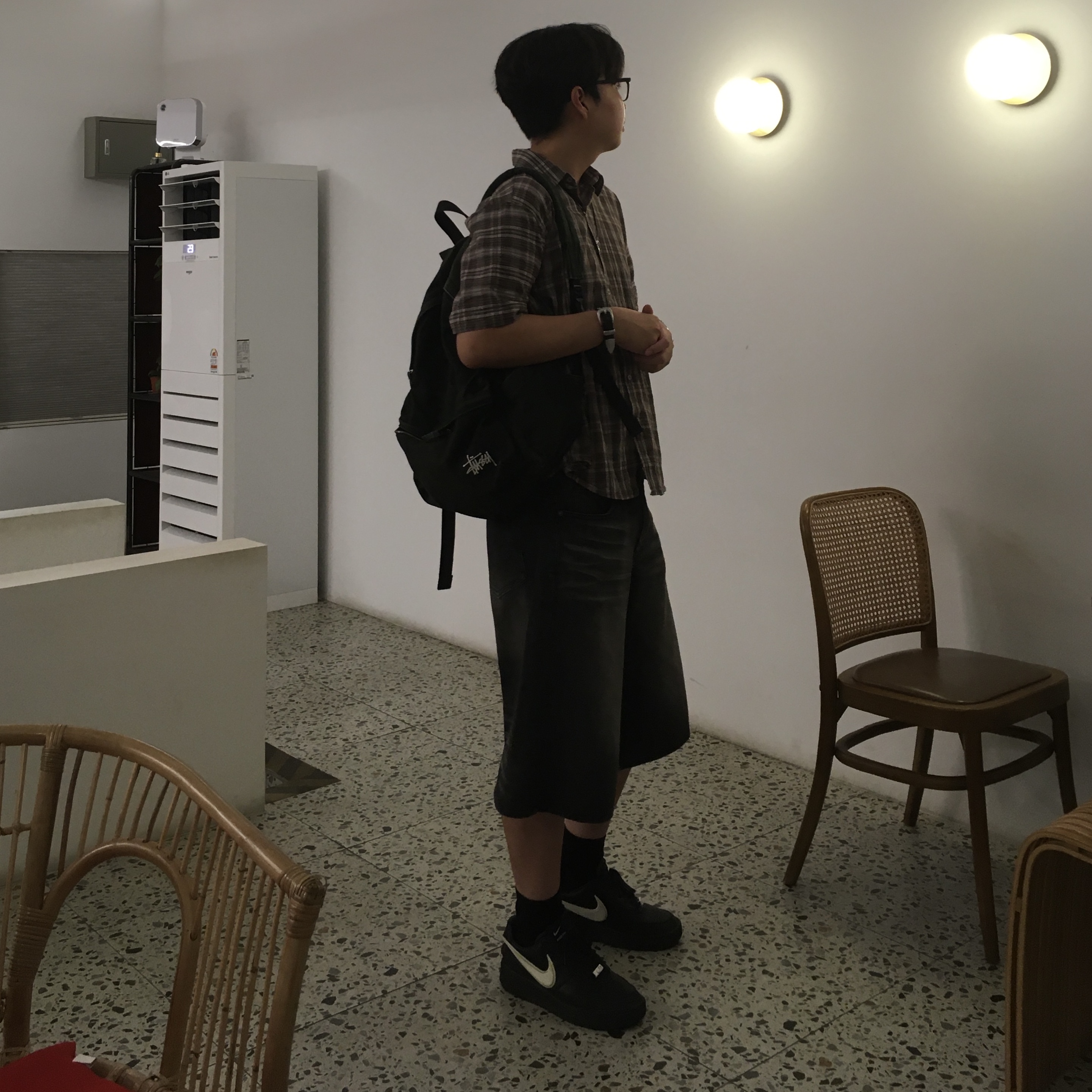 Nike x Ambush Air Force 1 Low SP Black, Stussy Canvas Backpack Washed Black 착용 스타일 - 1
