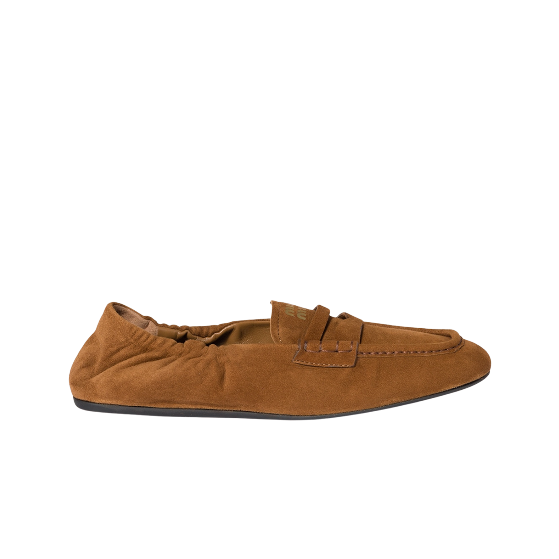 5D341E-008-F0316 (W) Miu Miu Ruches Suede Loafers Oak
