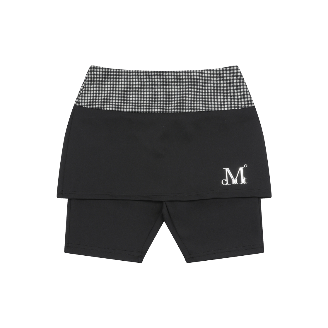 P0000BBP MUCENT Gauss Set Up Metal Logo Check Skirt Half Pants Black