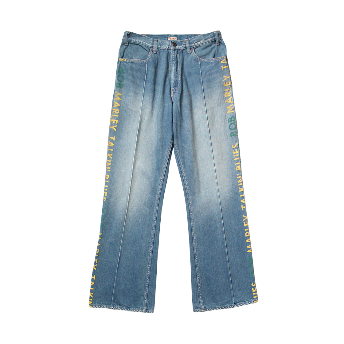 BK25LP013 Kapital 12 oz. Denim Marley Talkin' Blues Bootcut Pants Processing