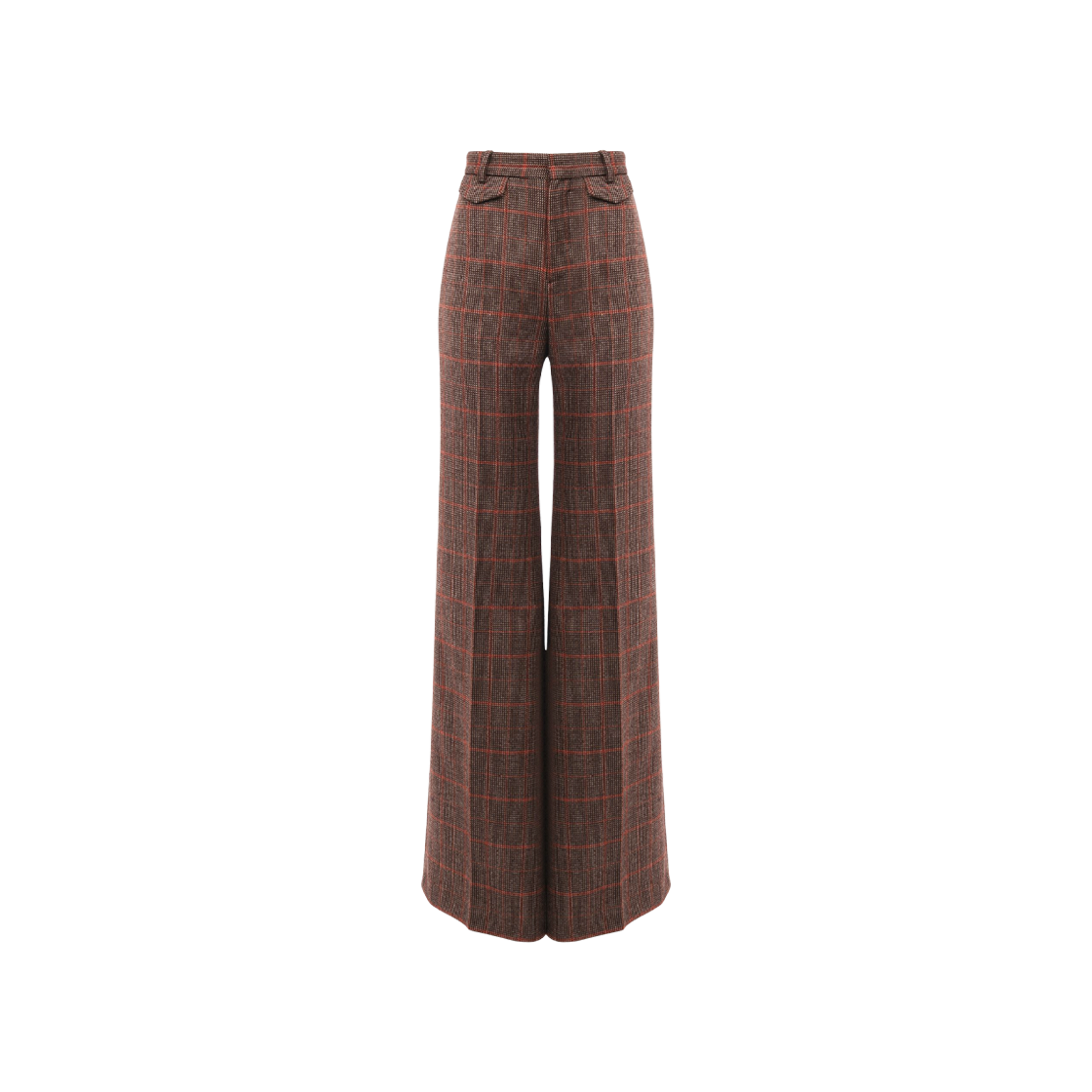 (W) 끌로에 하이라이즈 울 체크 플레어 팬츠 브라운((W) Chloe High-Rise Flared Pants in Wool Check Brown)