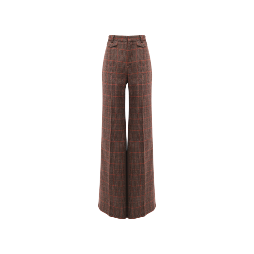 CH25APA0609793C (W) Chloe High-Rise Flared Pants in Wool Check Brown