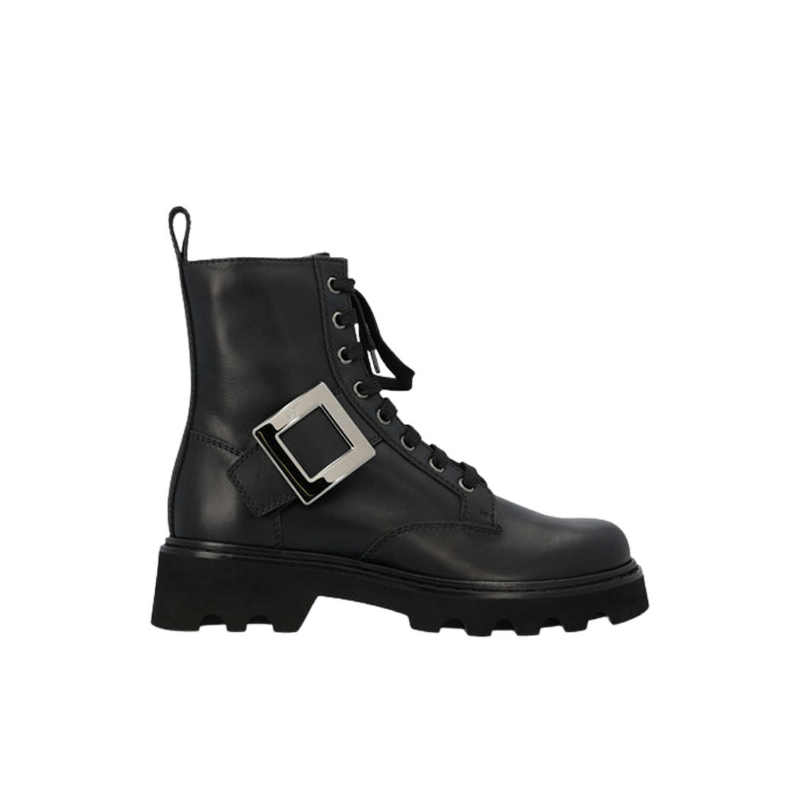 (W) 로저 비비에 비브 레인저스 레더 트러커 부티 블랙((W) Roger Vivier Viv Rangers Truck Booties in Leather Black)