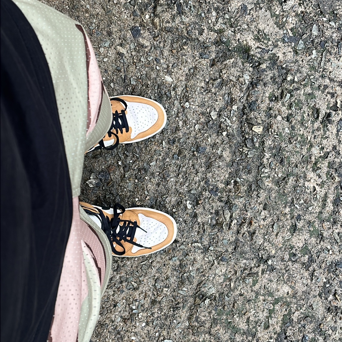 Stussy Basic Mesh Shorts Sand Camo, Jordan 1 Retro High Rookie of the Year 착용 스타일
