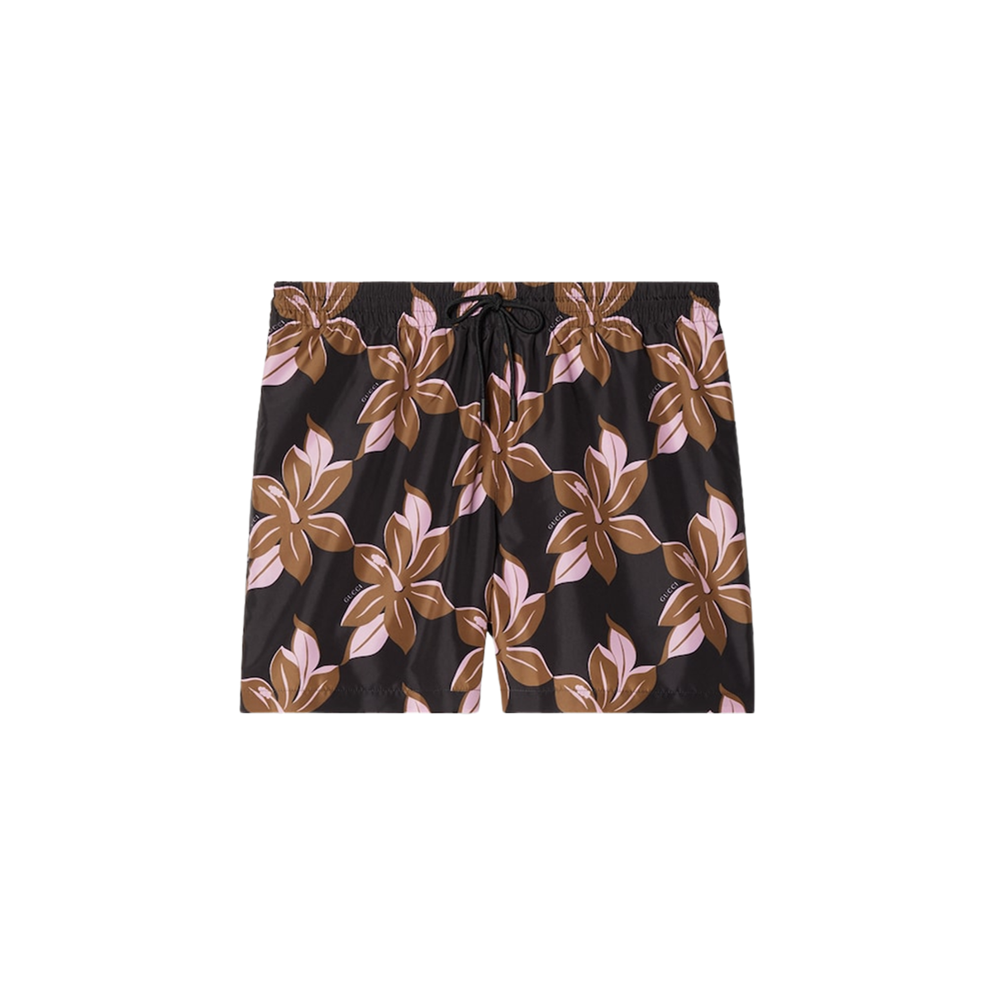 790916-XHAKF-2051 Gucci Printed Technical Poplin Swim Shorts Dark Brown Pink