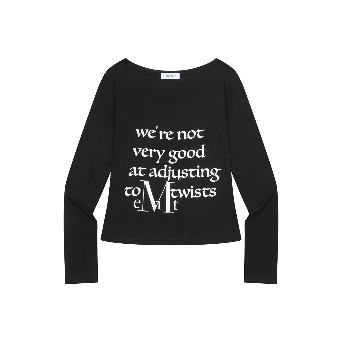 P0000BBF MUCENT Masaka Lettering U-Neck Long Sleeve T Black