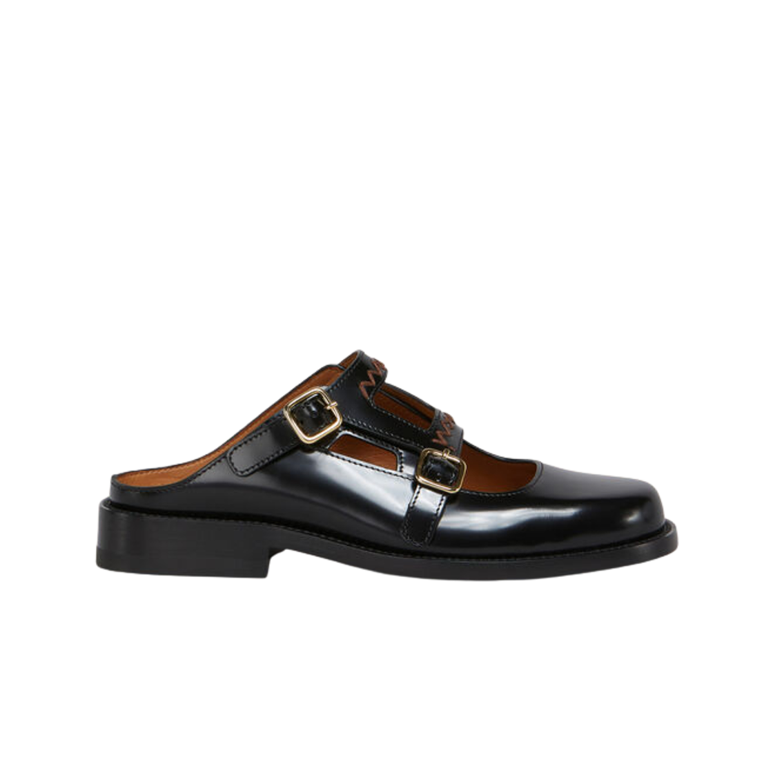 (W) 마르니 밤비 3.0 더블 버클 디테일 레더 로퍼 블랙((W) Marni Bambi 3.0 Double Buckle Detail Leather Loafers Black)