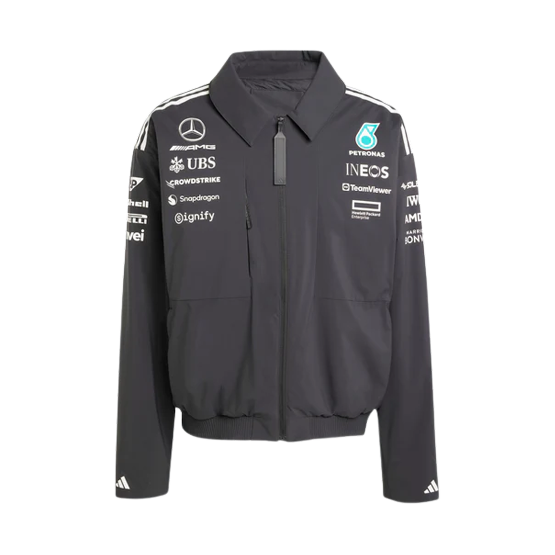 JX0748 Mercedes AMG Petronas x Adidas Formula One 2025 Team Jacket Black White - US Sizing