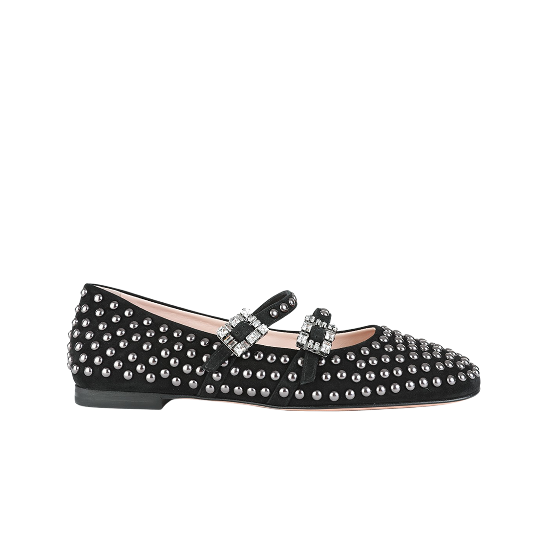 (W) 로저 비비에 스터드 버클 스트랩 플랫 블랙((W) Roger Vivier Stud Buckle Strap Flats Black)