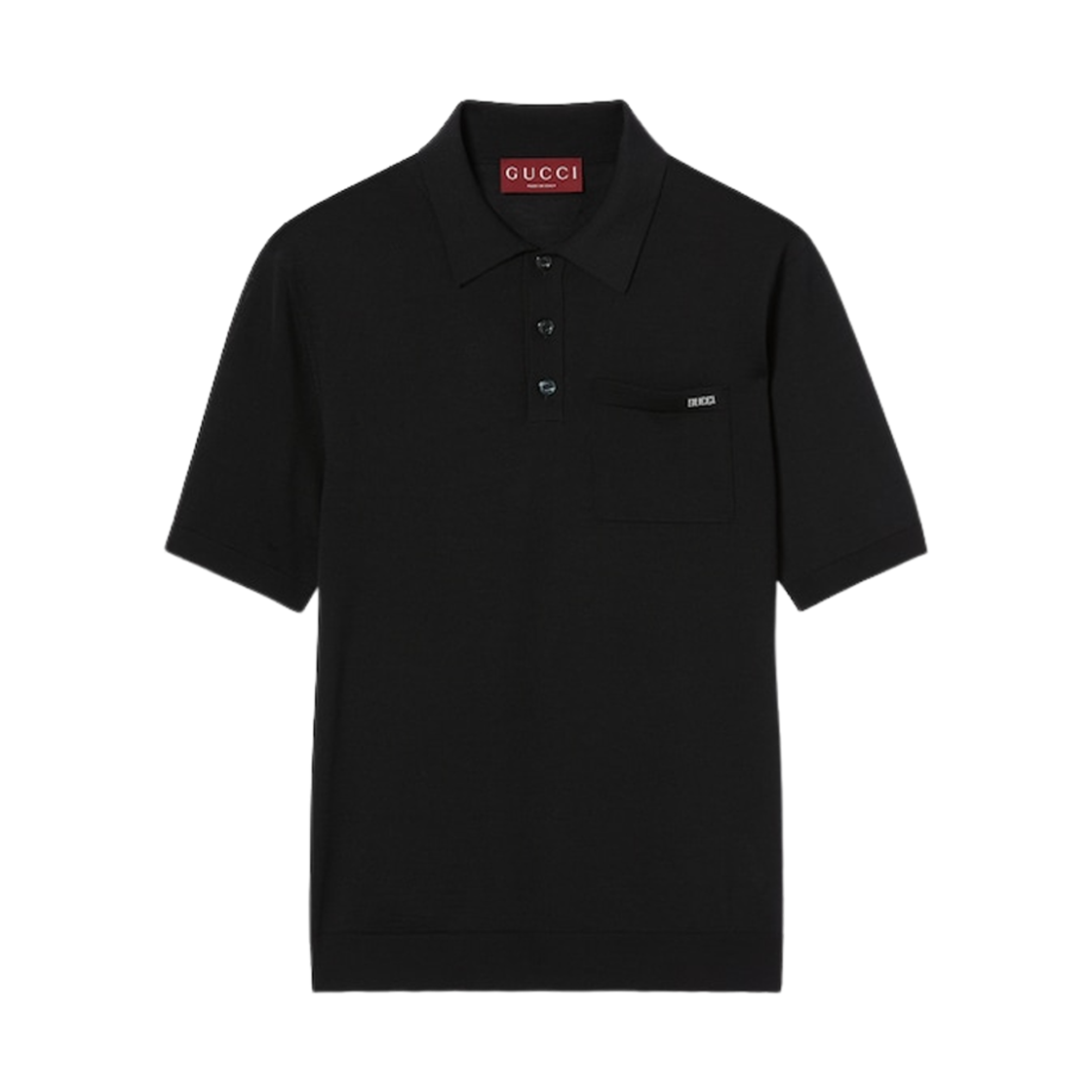 824124-XKEP1-1070 Gucci Intarsia Fine Wool Knit Polo Top Black