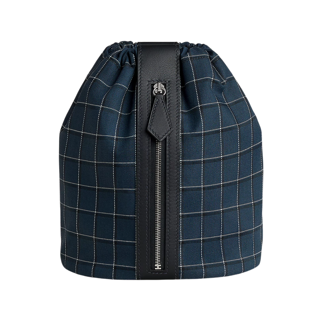 H084521CKAD Hermes Trek H Pouch Tattersall Canvas Swift & Palladium Bleu Nuit Blanc Noir Caban