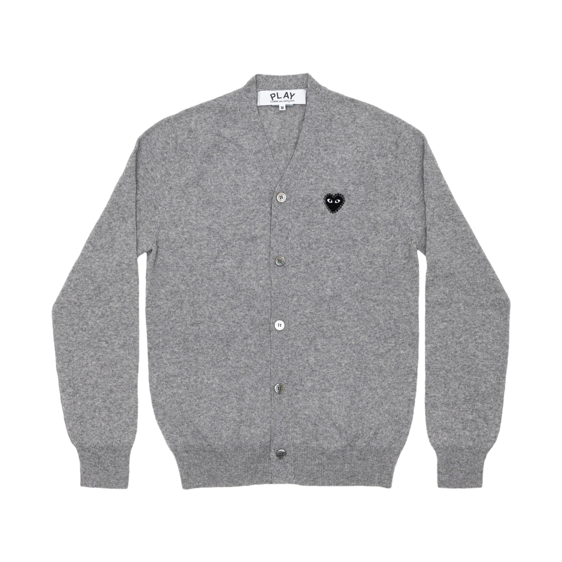 플레이 꼼데가르송 블랙 하트 x 라인스톤 브이넥 가디건 탑 라이트 그레이(Play Comme des Garcons Black Heart x Rhinestone V-Neck Cardigan Top Light Gray) - 1