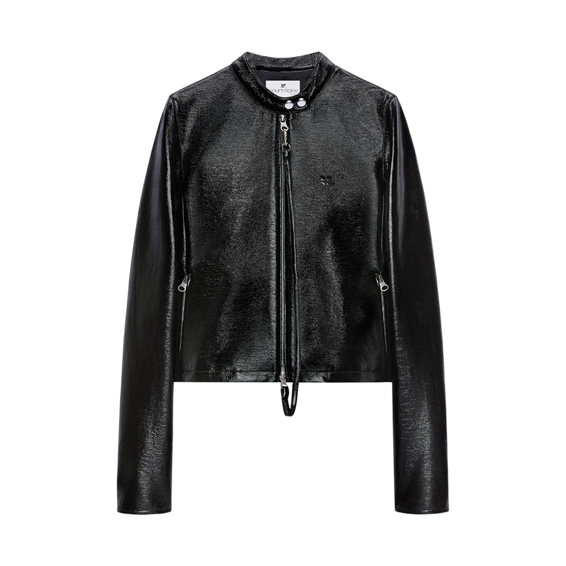 (W) 꾸레쥬 시티 바이닐 바이커 자켓 블랙((W) Courreges City Vinyl Biker Jacket Black)