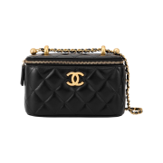 Chanel Small Vanity With Chain Calfskin & Gold Black