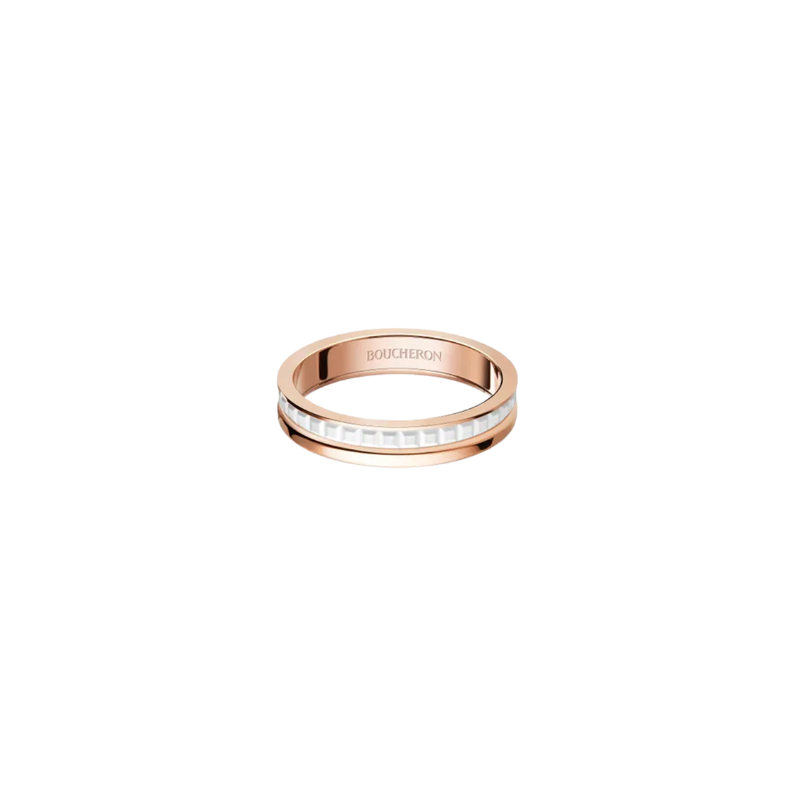 JAL00238 Boucheron Quatre White Edition Wedding Band 18K Pink Gold White Ceramic