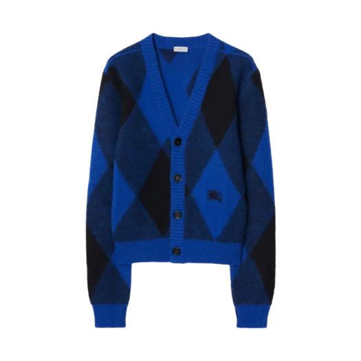 Burberry EKD Argyle Wool Cardigan Blue